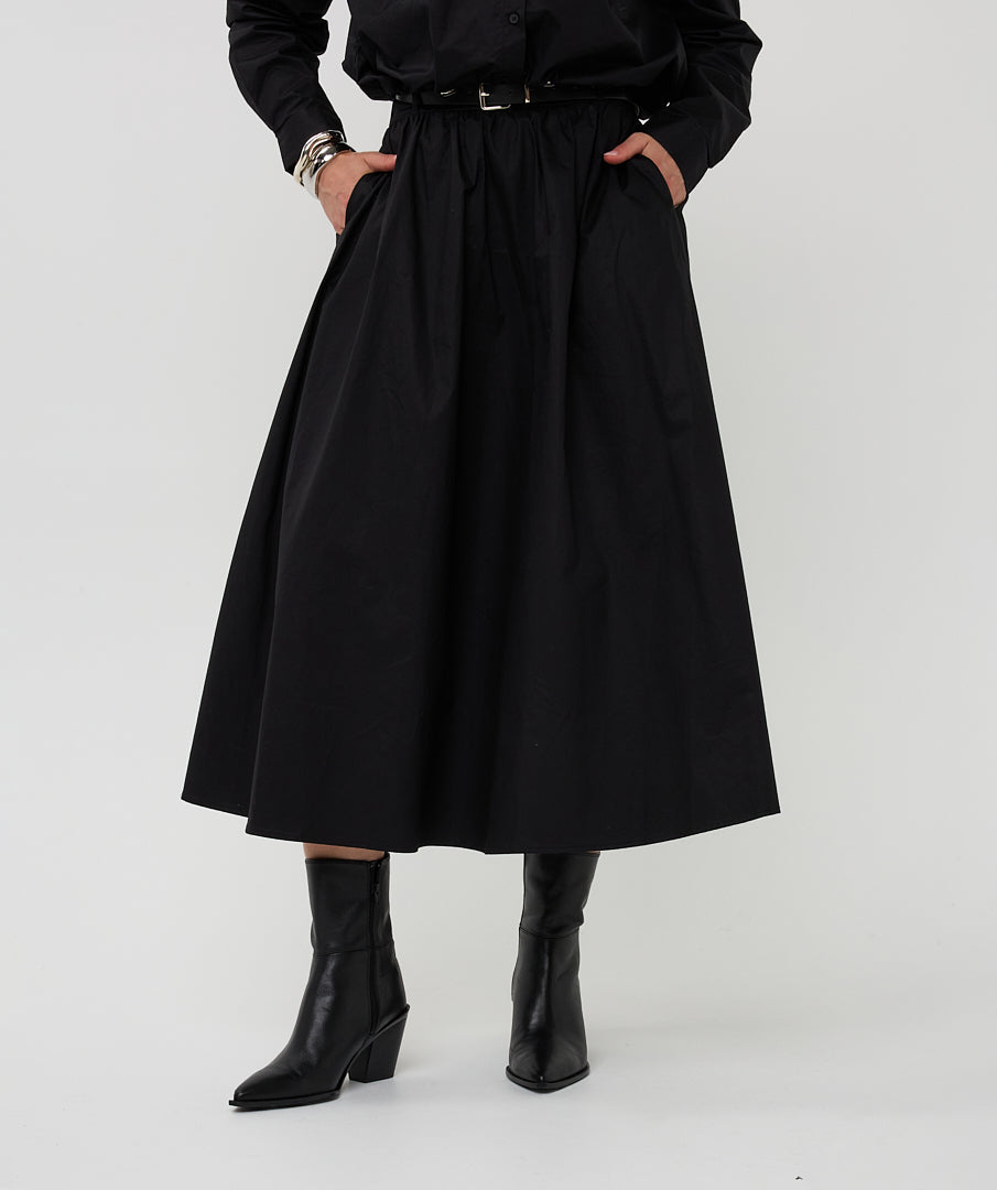Poplin Belted Pocket Maxi Skirt