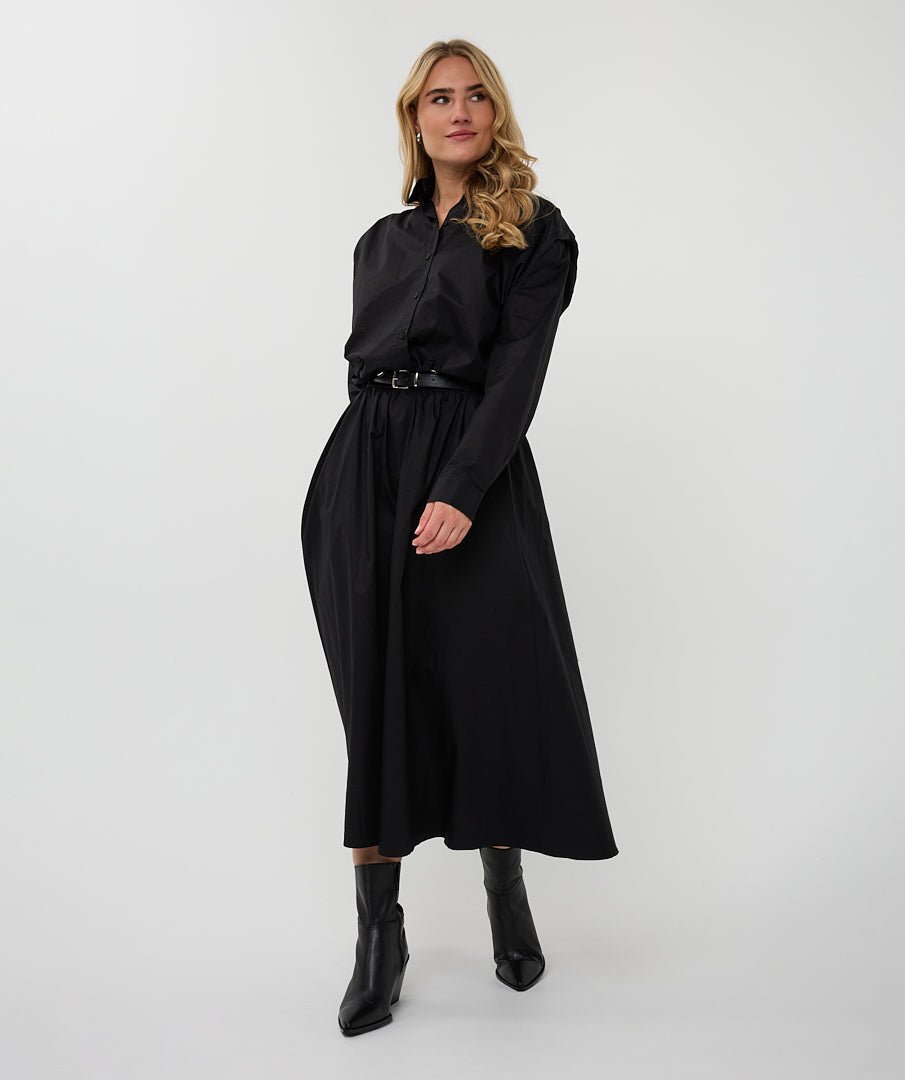 Poplin Belted Pocket Maxi Skirt