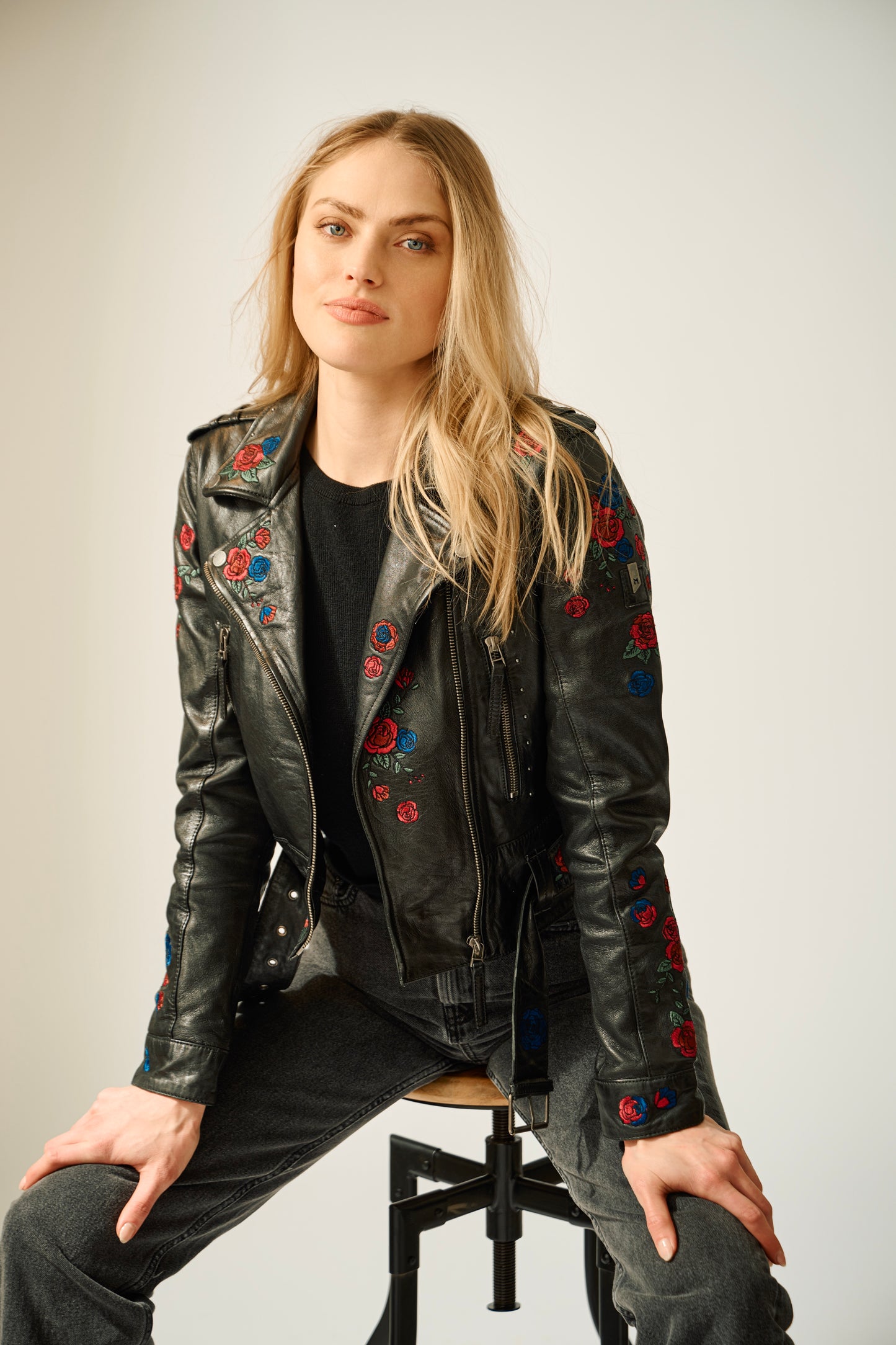 Isabella Floral Embroidered Leather Jacket