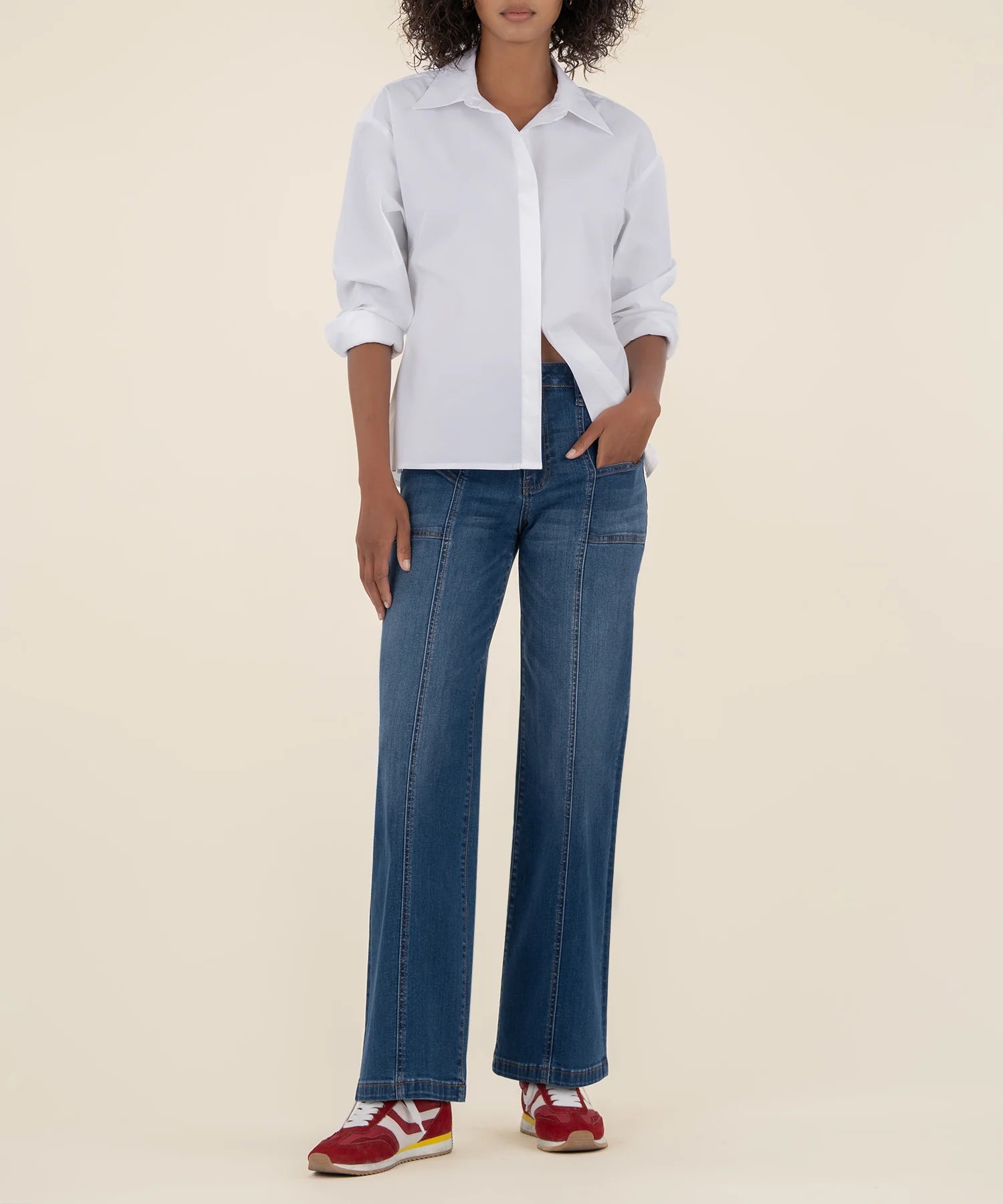 Jean High Rise Patch Pocket Wide Leg