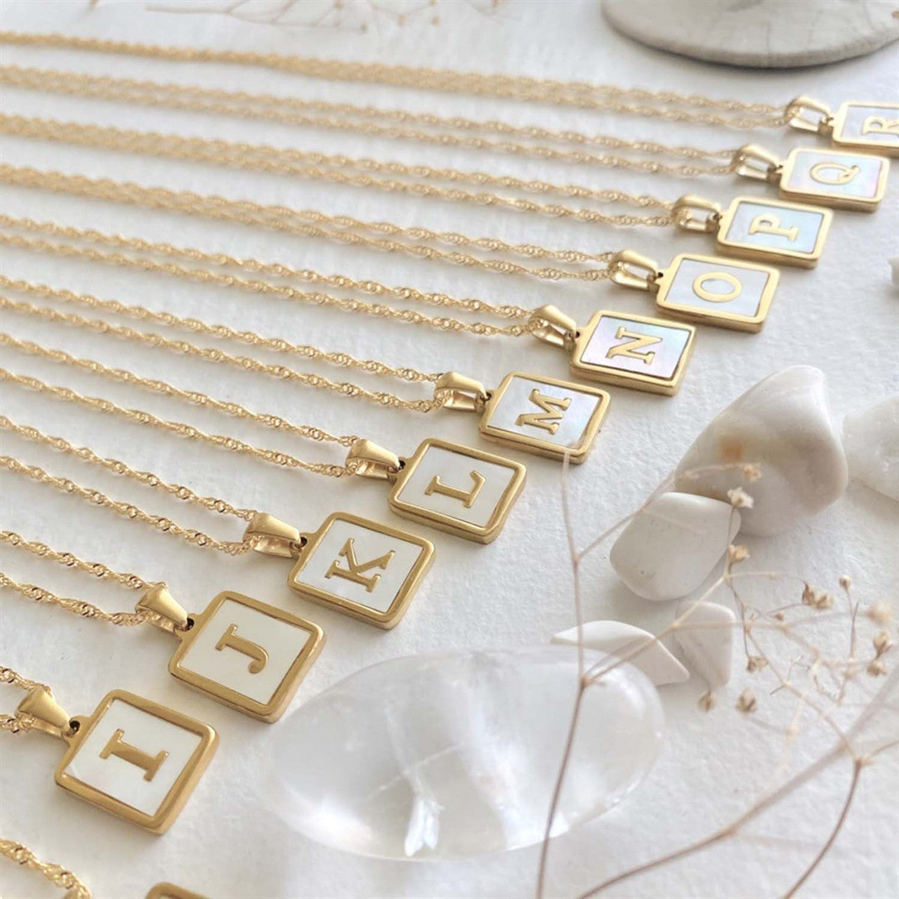 Carrie Mother Of Pearl Inlayed Initial Charm Necklace