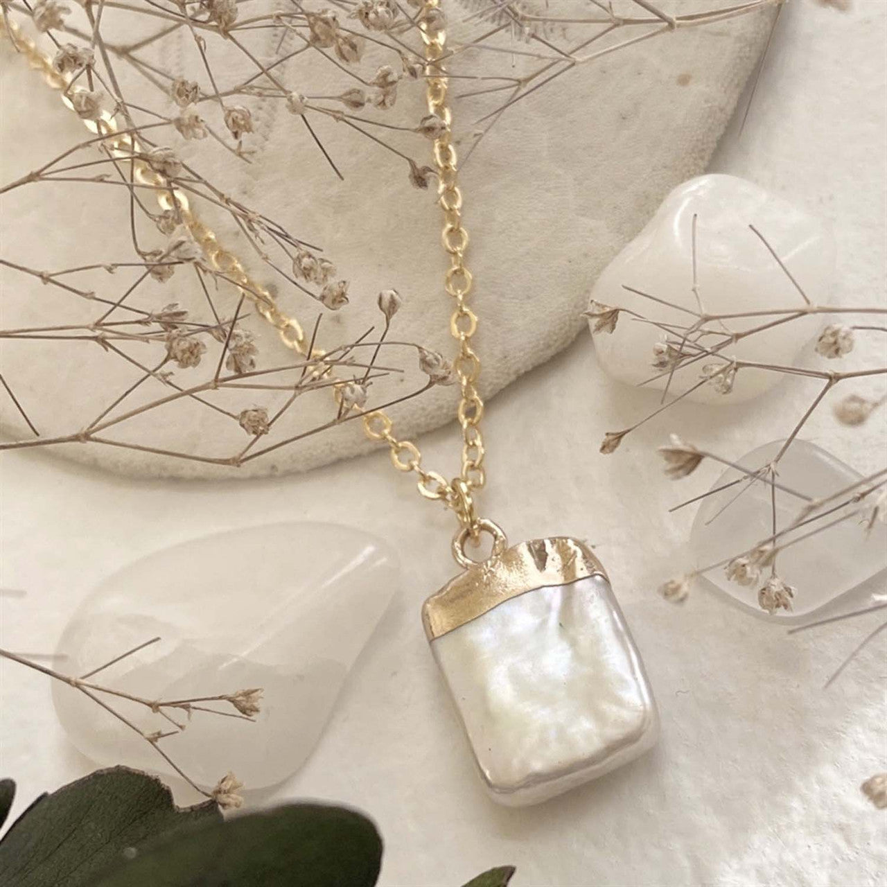 Marquesas Square Pearl Charm Necklace