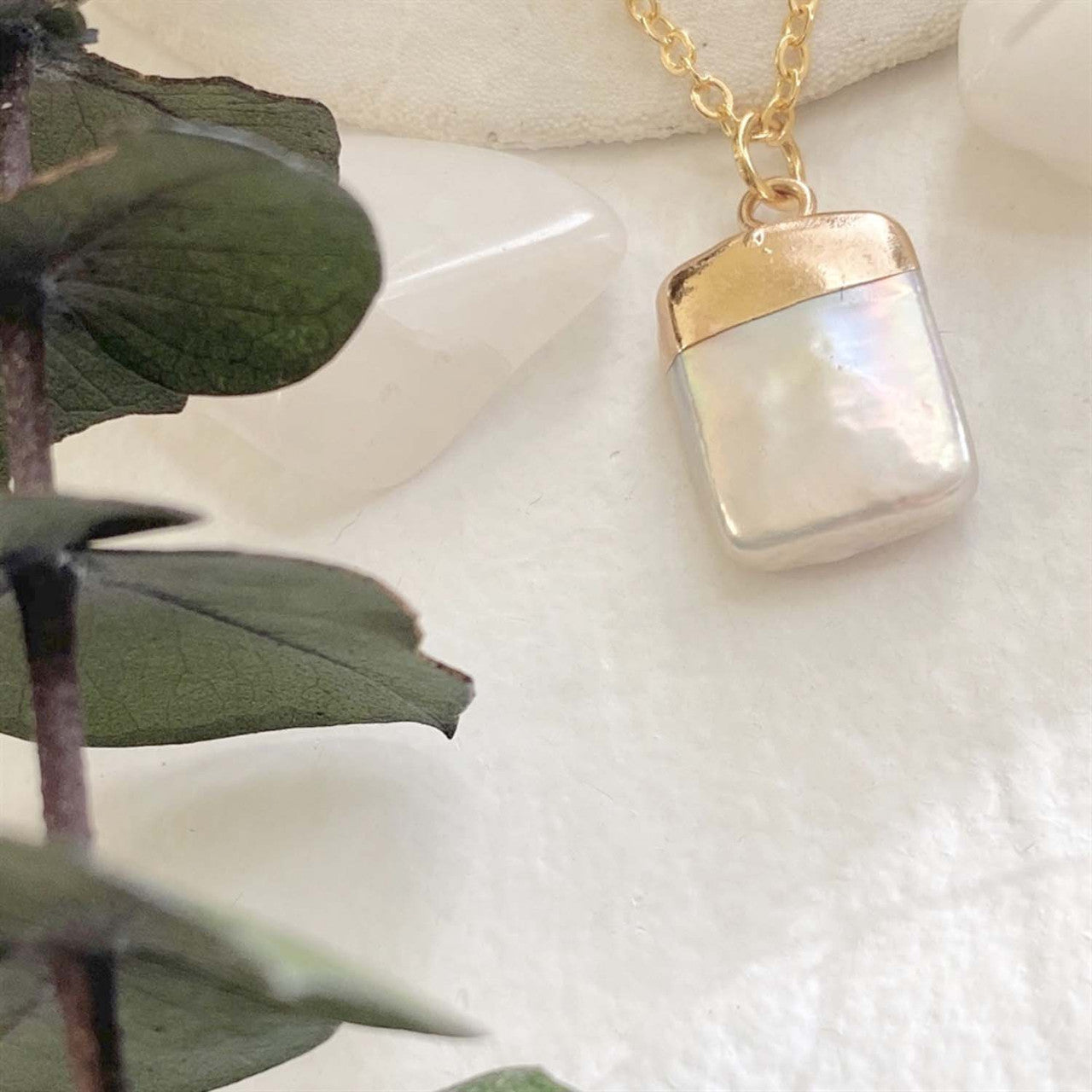 Marquesas Square Pearl Charm Necklace