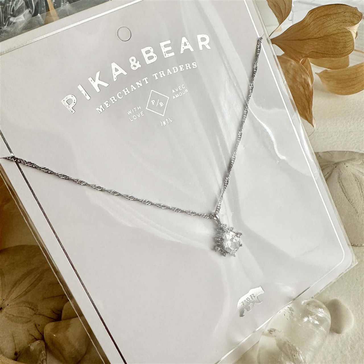 Cindel Teardrop Charm Necklace With Rhinestone Baguettes