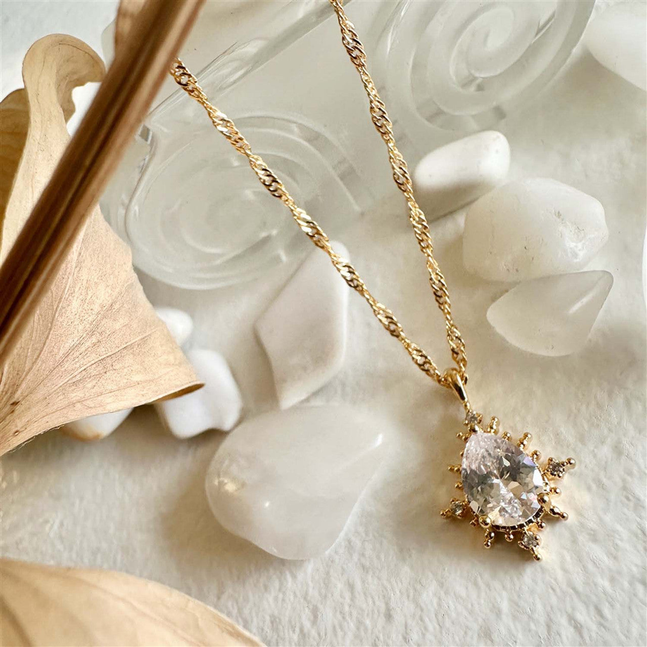 Cindel Teardrop Charm Necklace With Rhinestone Baguettes