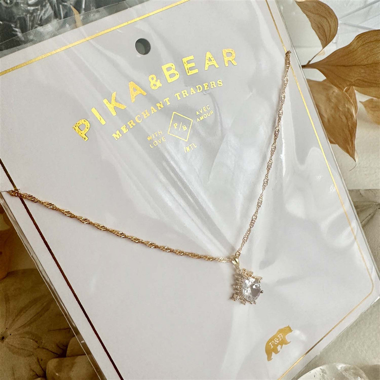 Cindel Teardrop Charm Necklace With Rhinestone Baguettes