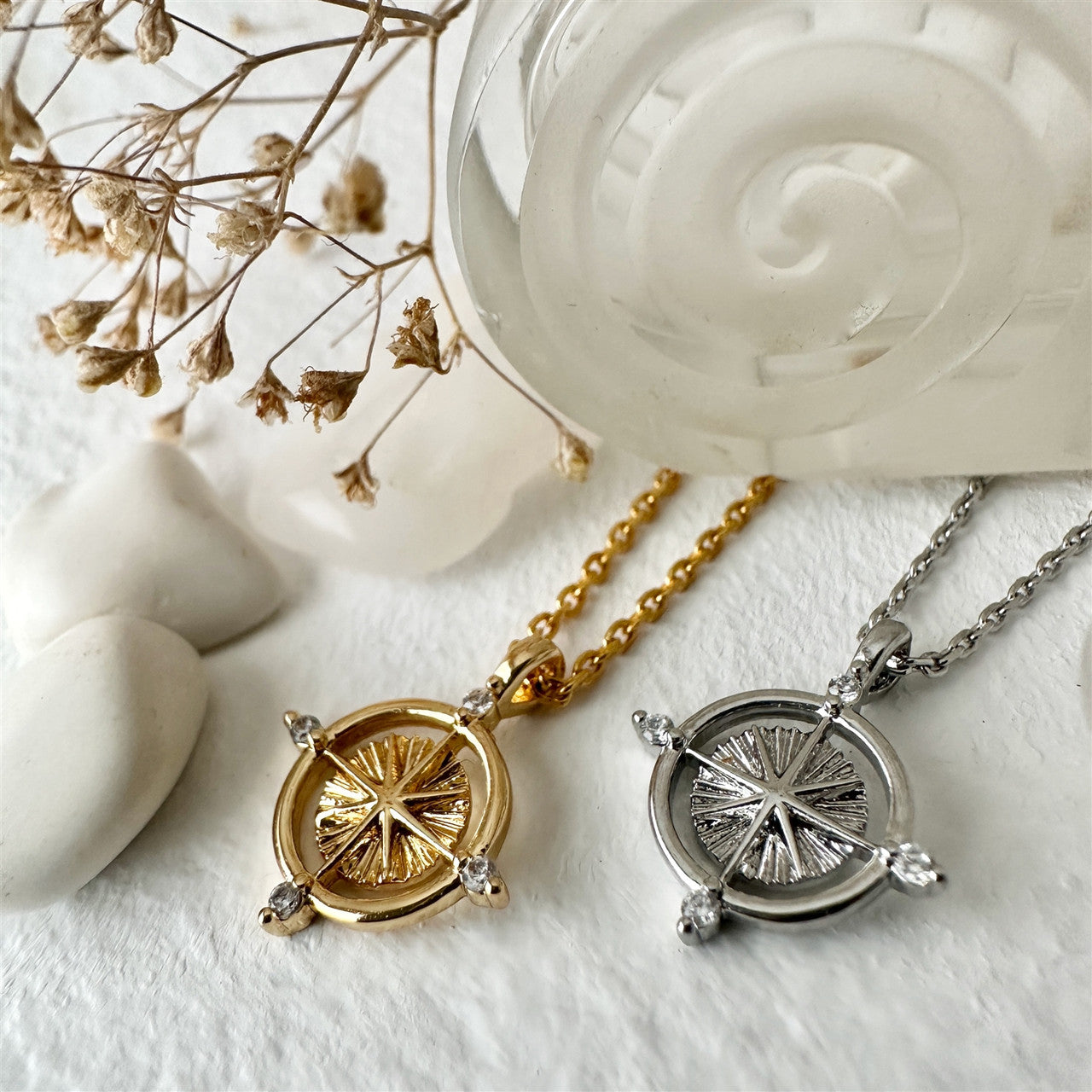 Cardinal Tiny Compass Charm Necklace