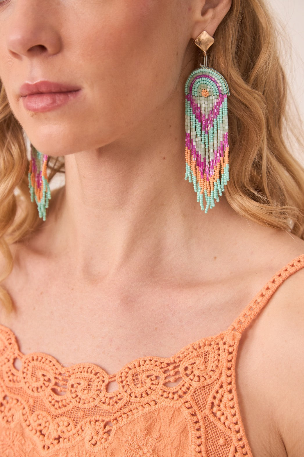 Beaded Dangle Fringe Earrings