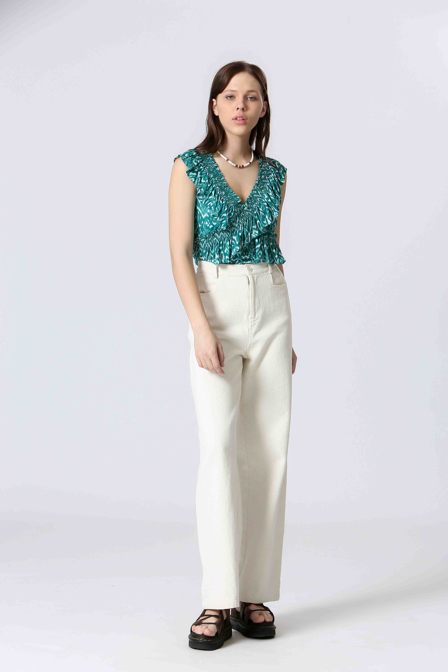 Crossover Ruffle Detail Cropped Tank