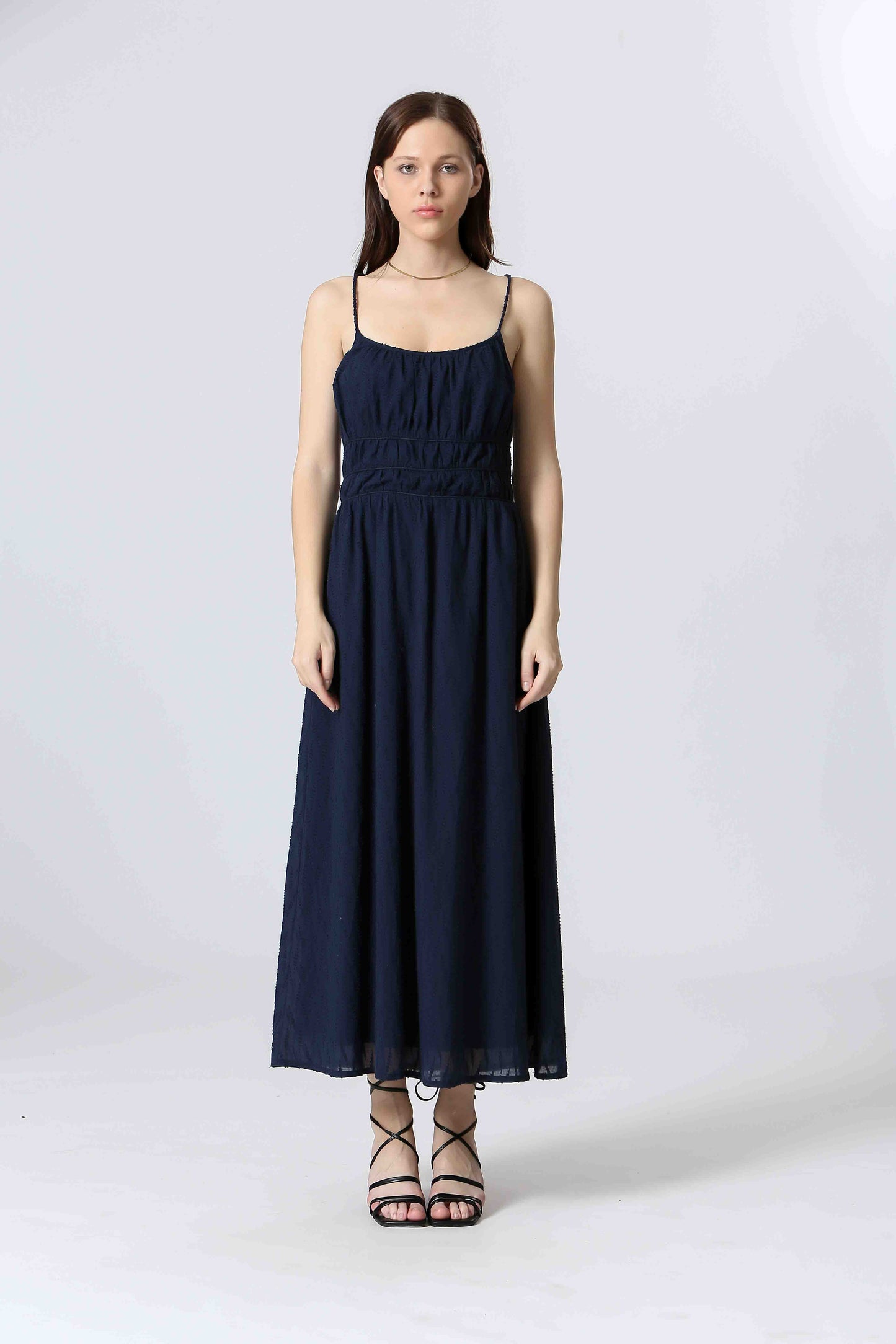 Smocked Crossed Back Midi Dress