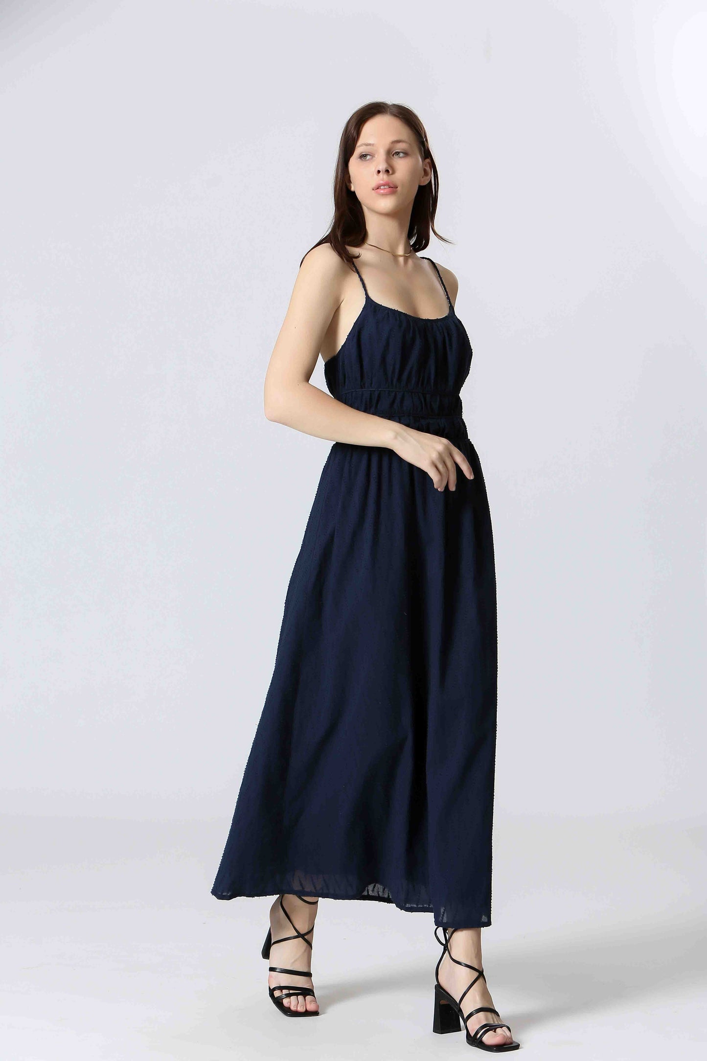 Smocked Crossed Back Midi Dress