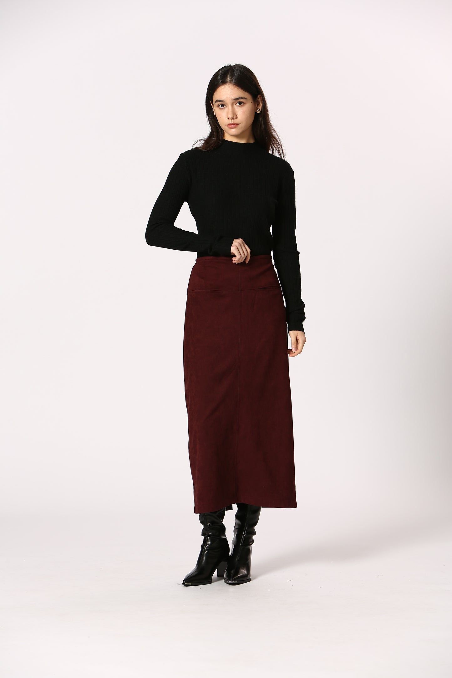 Faux Suede Midi Skirt