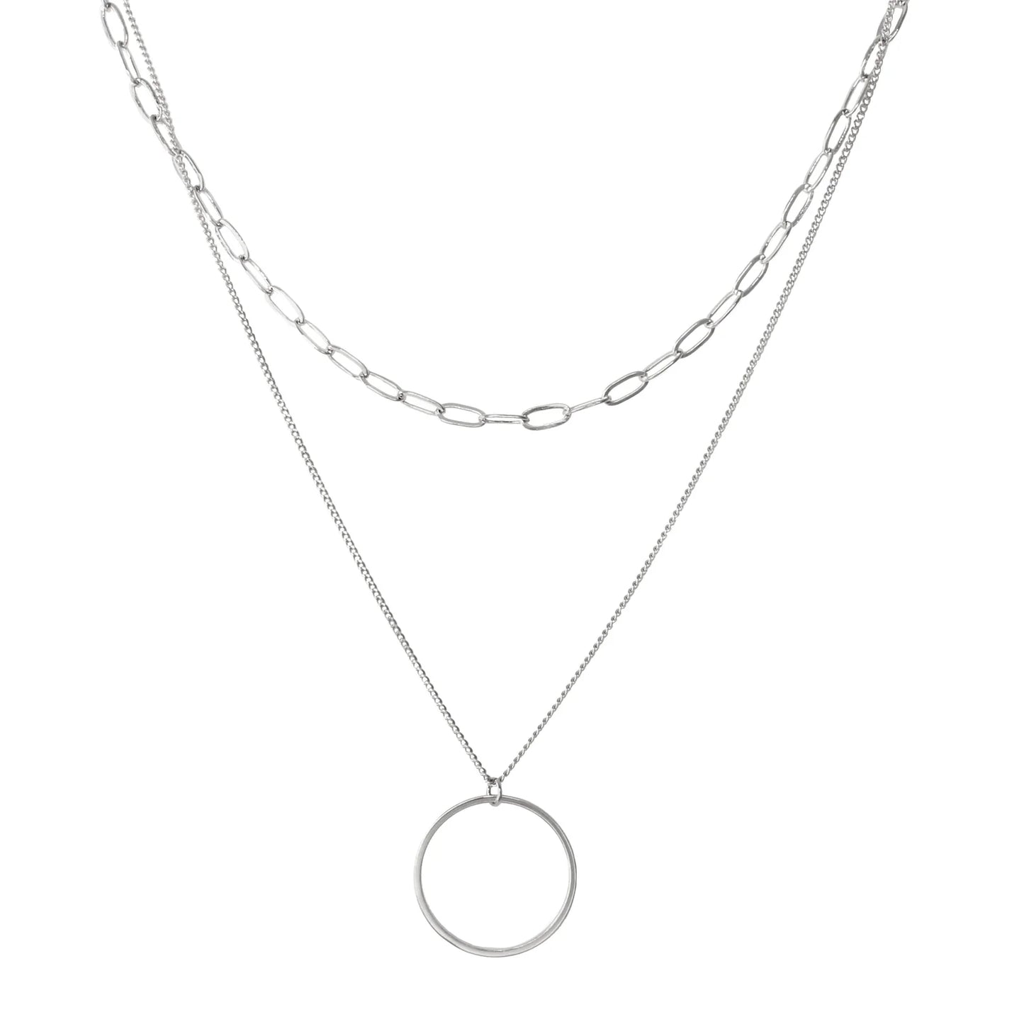 Double Layered Chain Open Circle Necklace