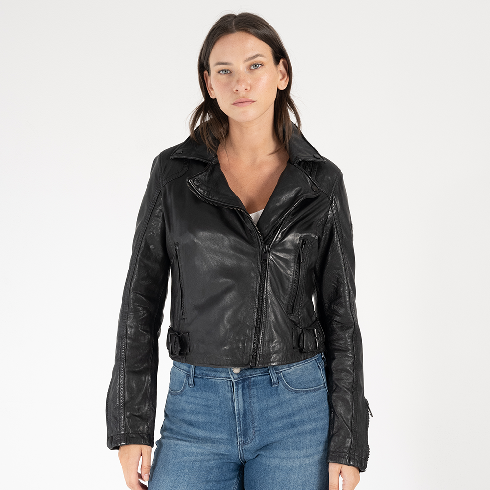 Bita Cropped Leather Moto Jacket