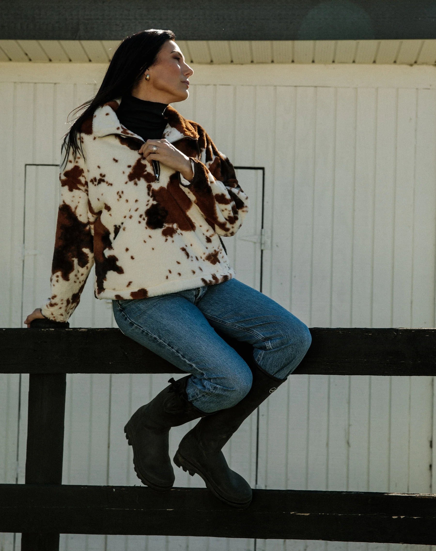 Cow Print Half Zip Jacket