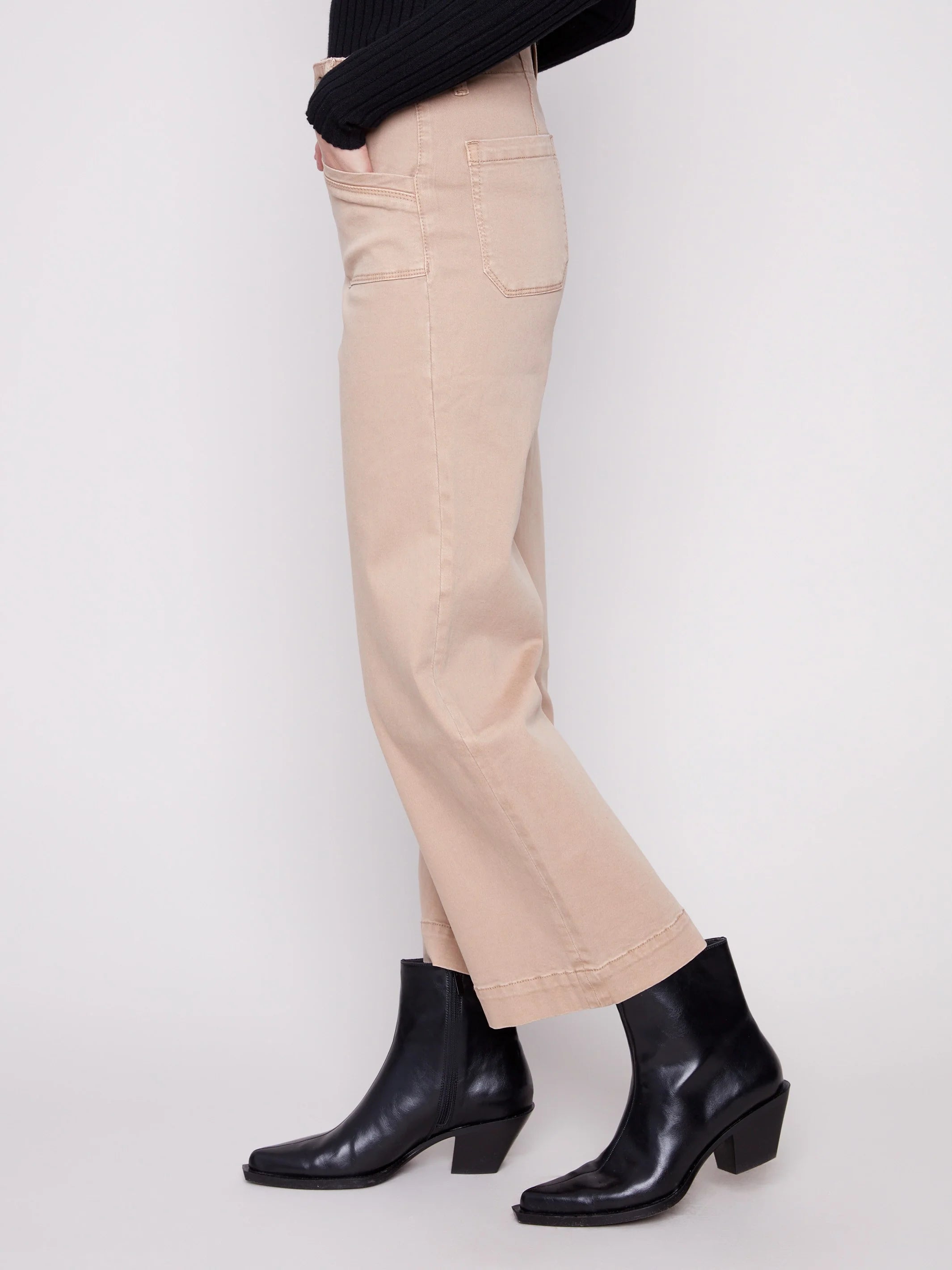 Cropped Wide Leg Stretch Twill Pants