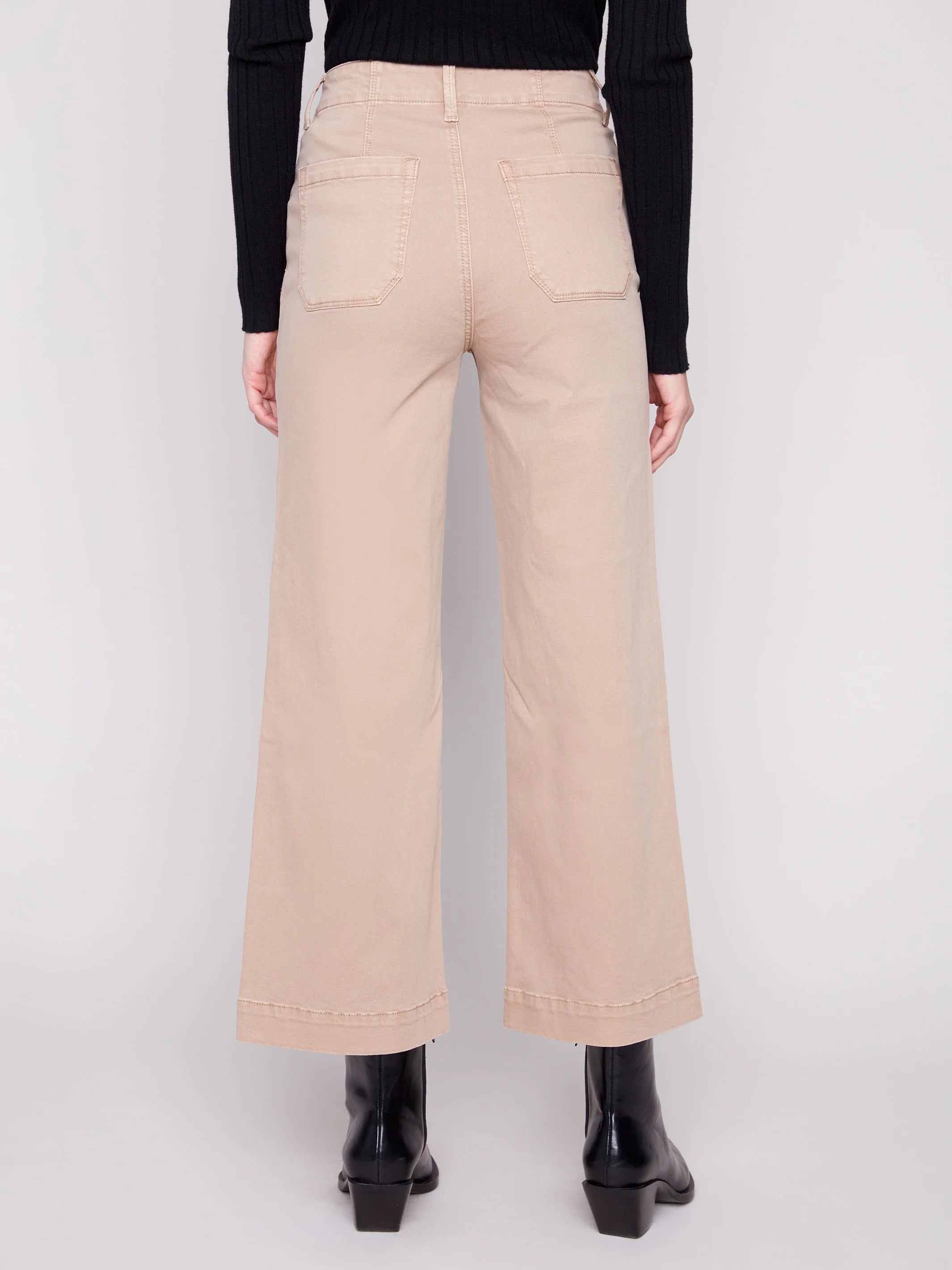 Cropped Wide Leg Stretch Twill Pants