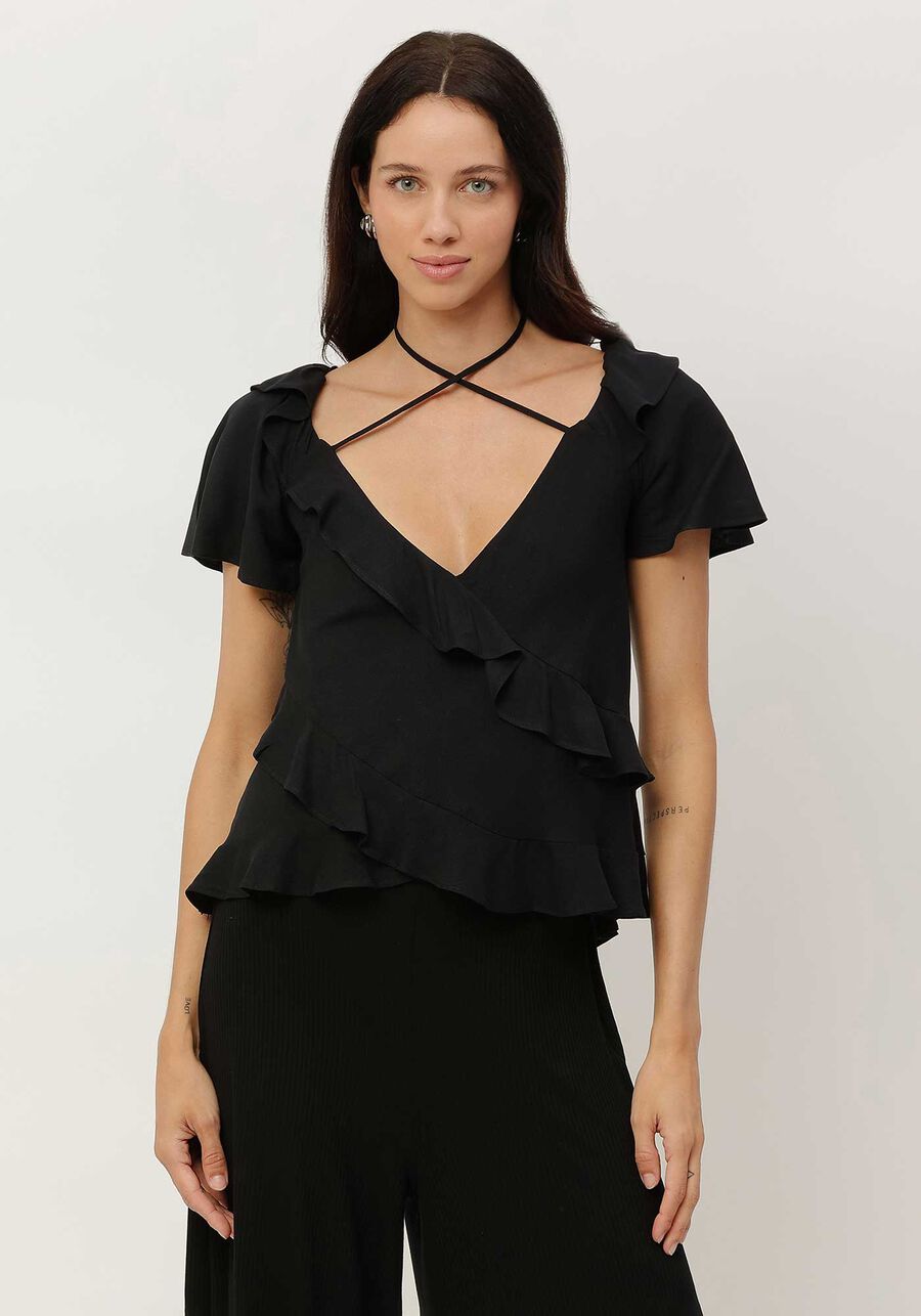 Blouse With Ruffles And Tie