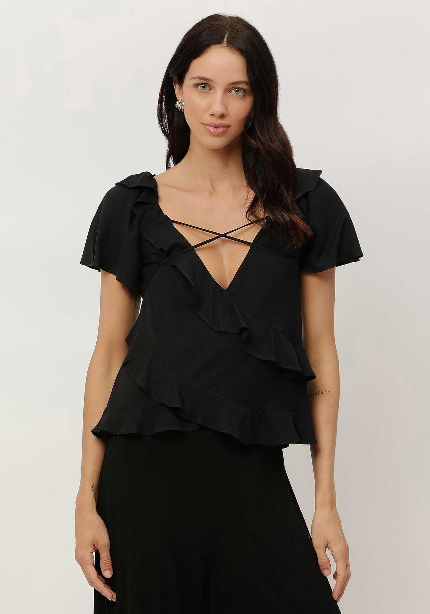 Blouse With Ruffles And Tie