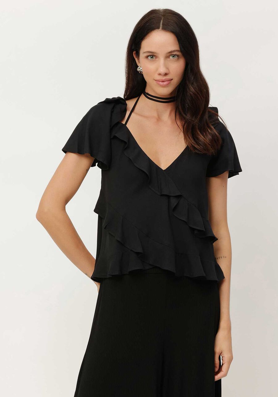 Blouse With Ruffles And Tie