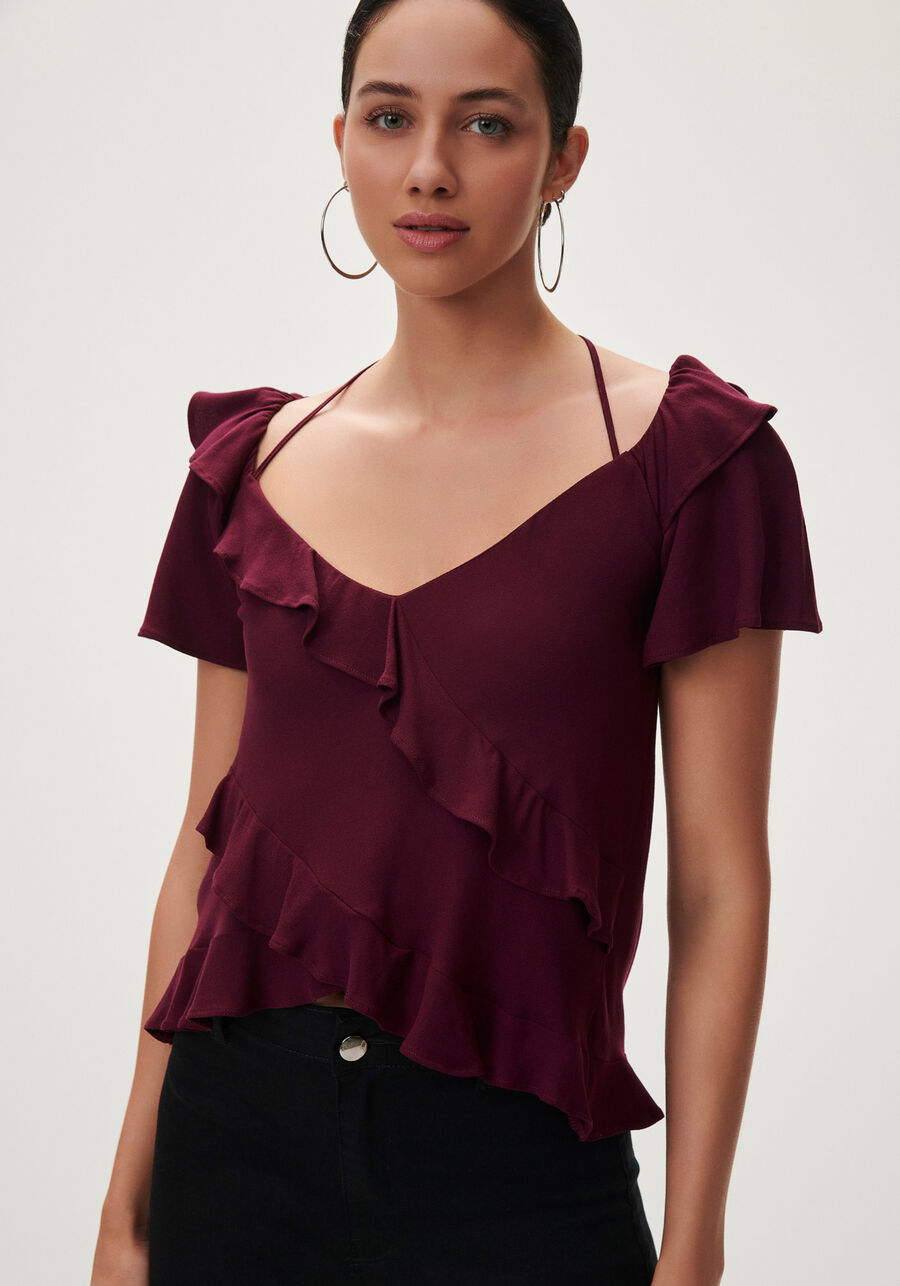 Blouse With Ruffles And Tie