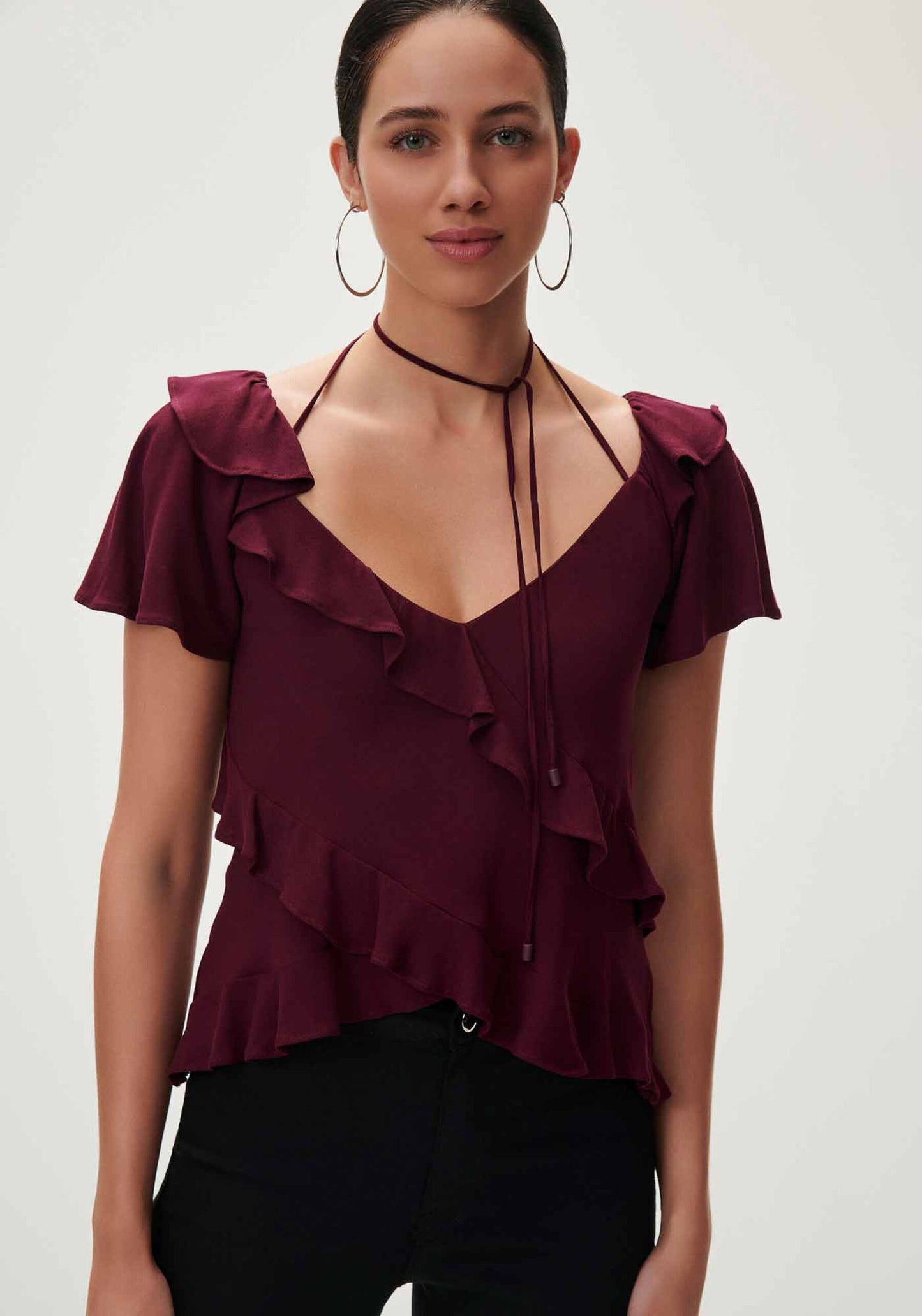 Blouse With Ruffles And Tie