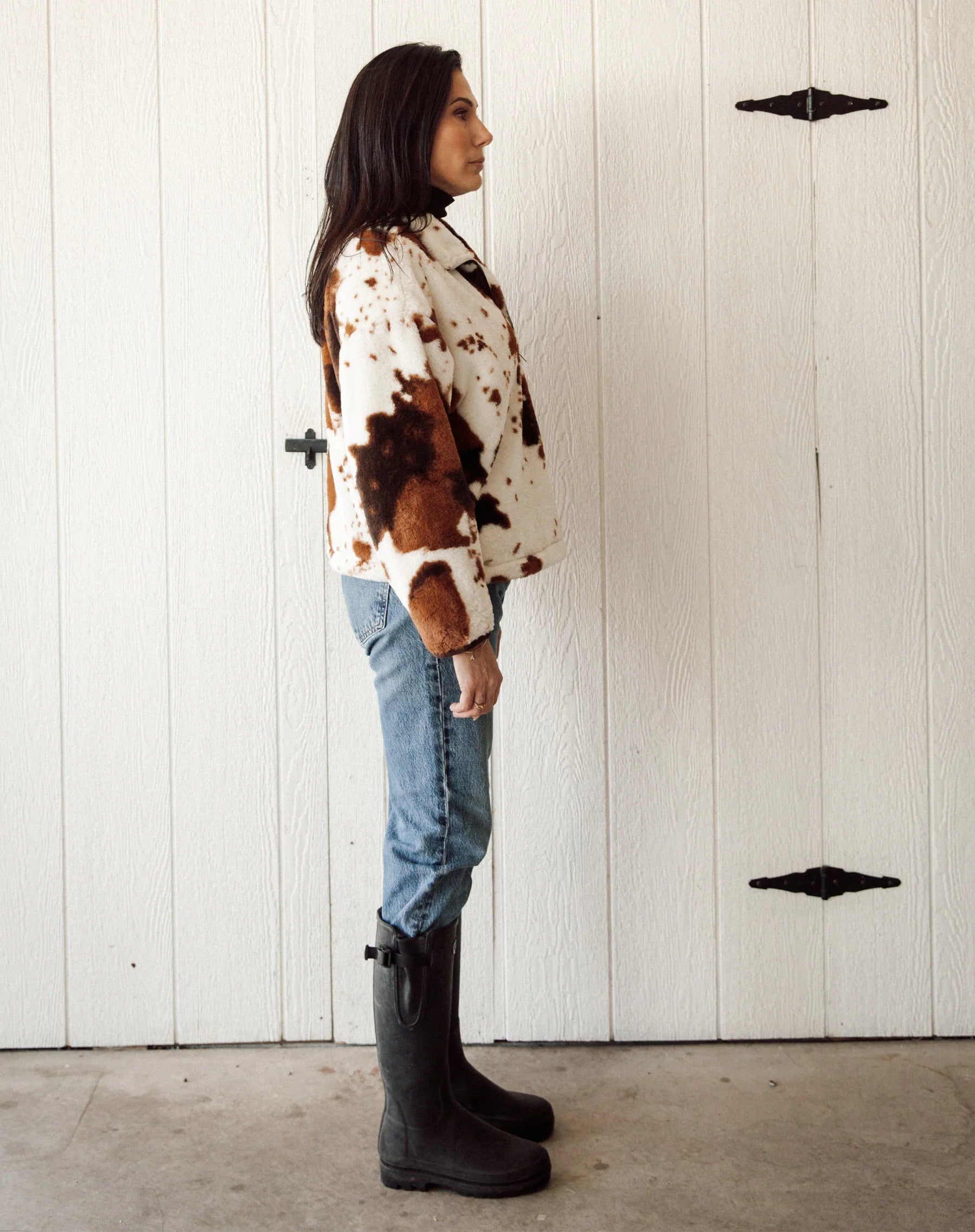 Cow Print Half Zip Jacket