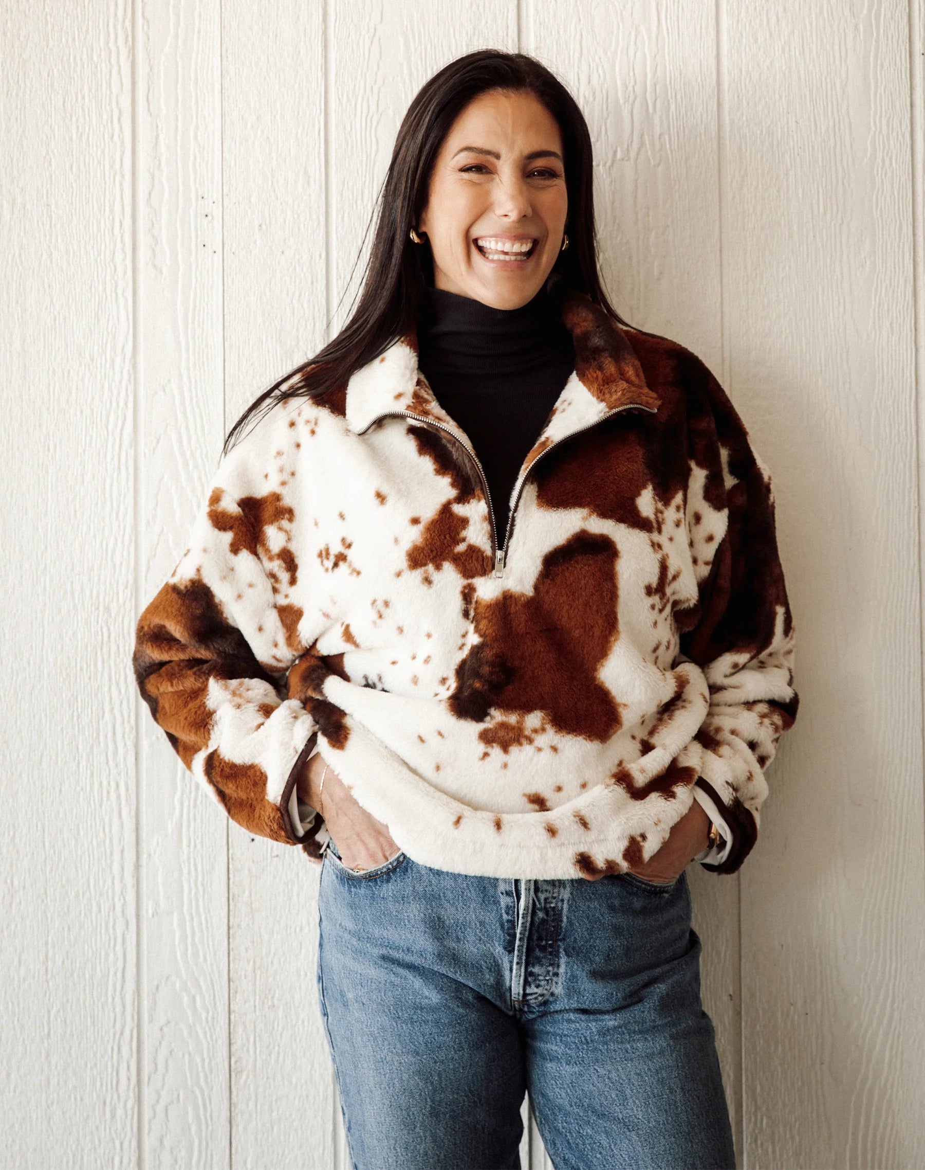 Cow Print Half Zip Jacket