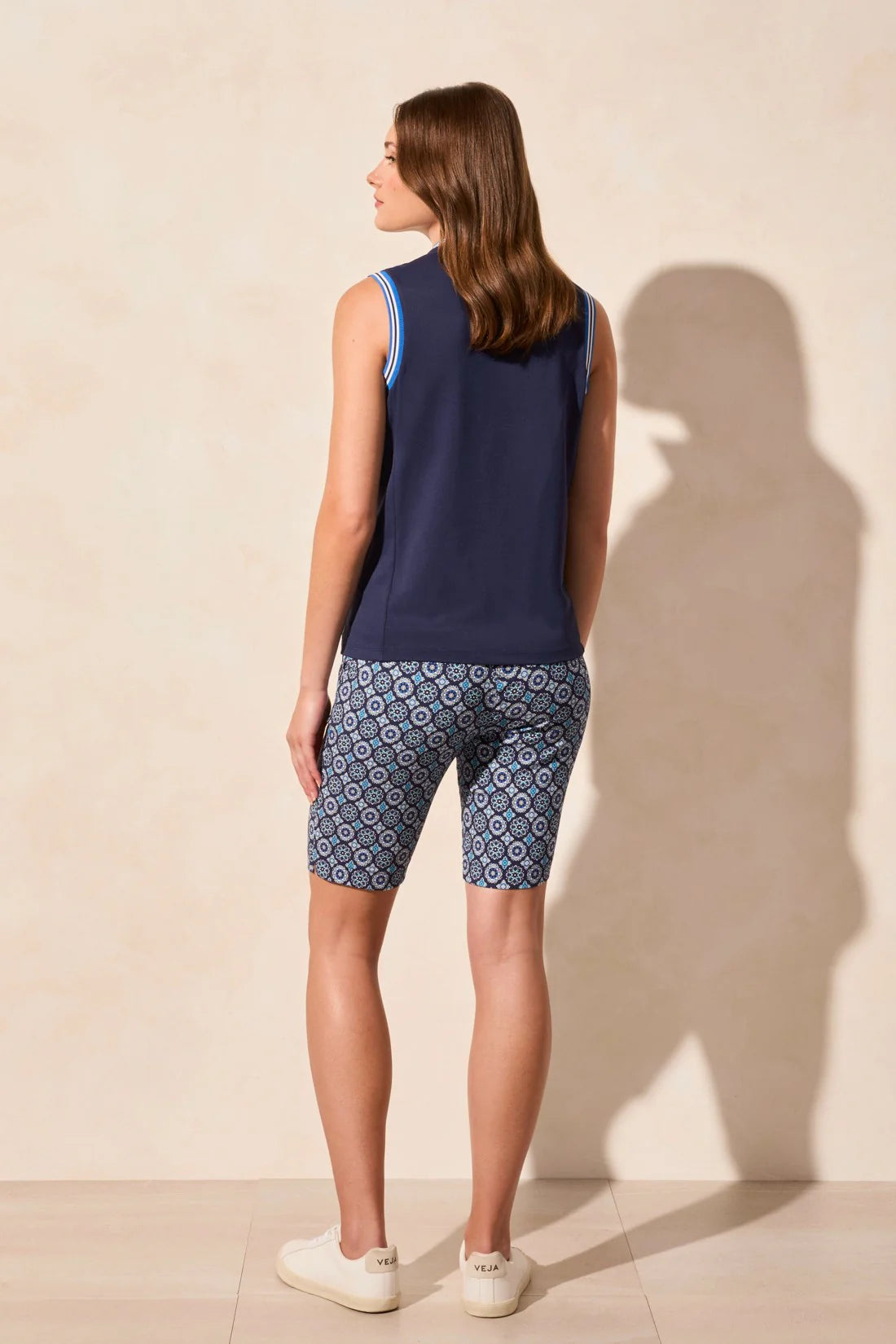 Soft Pique Sleeveless Mock Neck Top