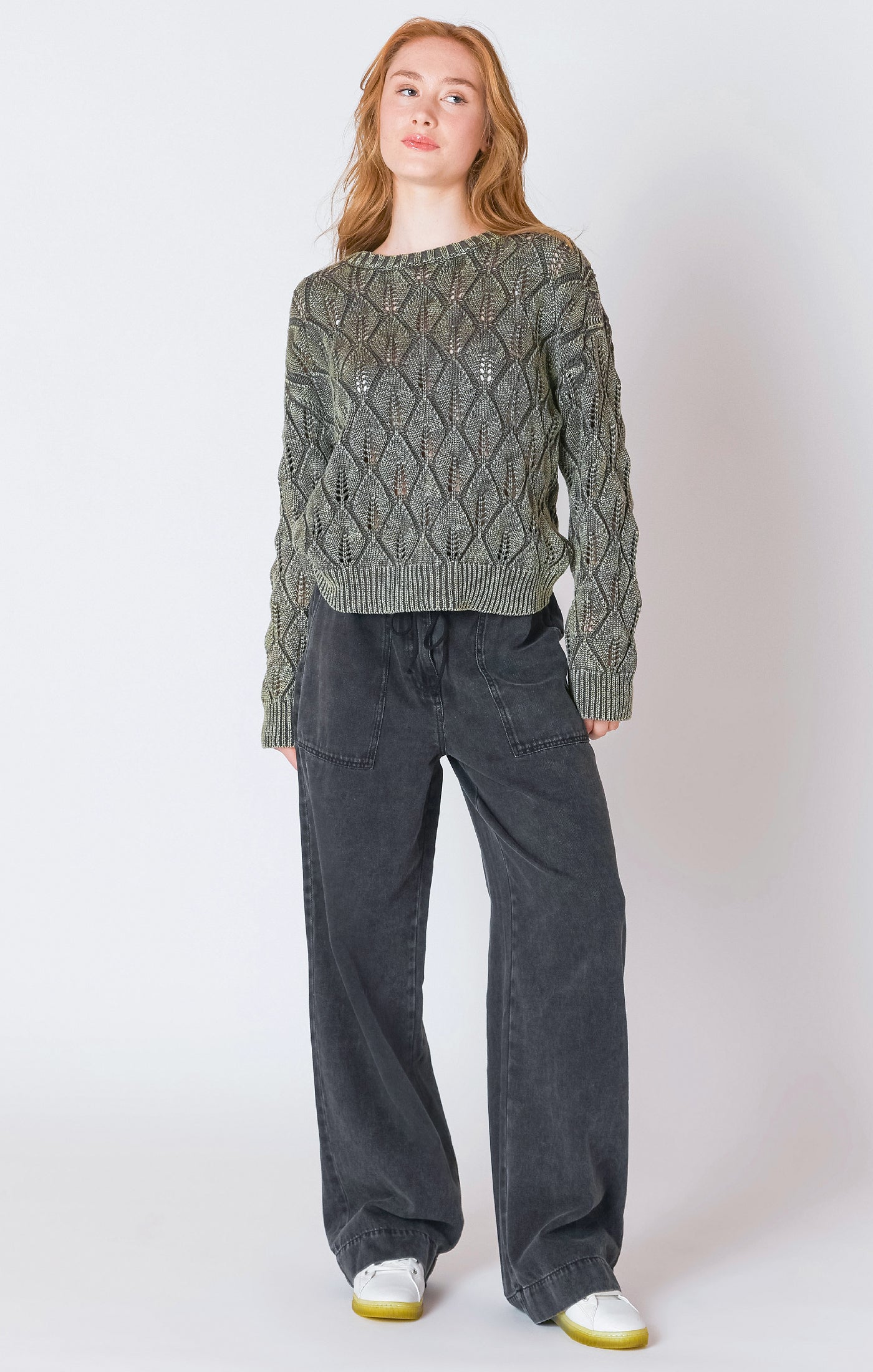 Pointelle Crew Neck Sweater
