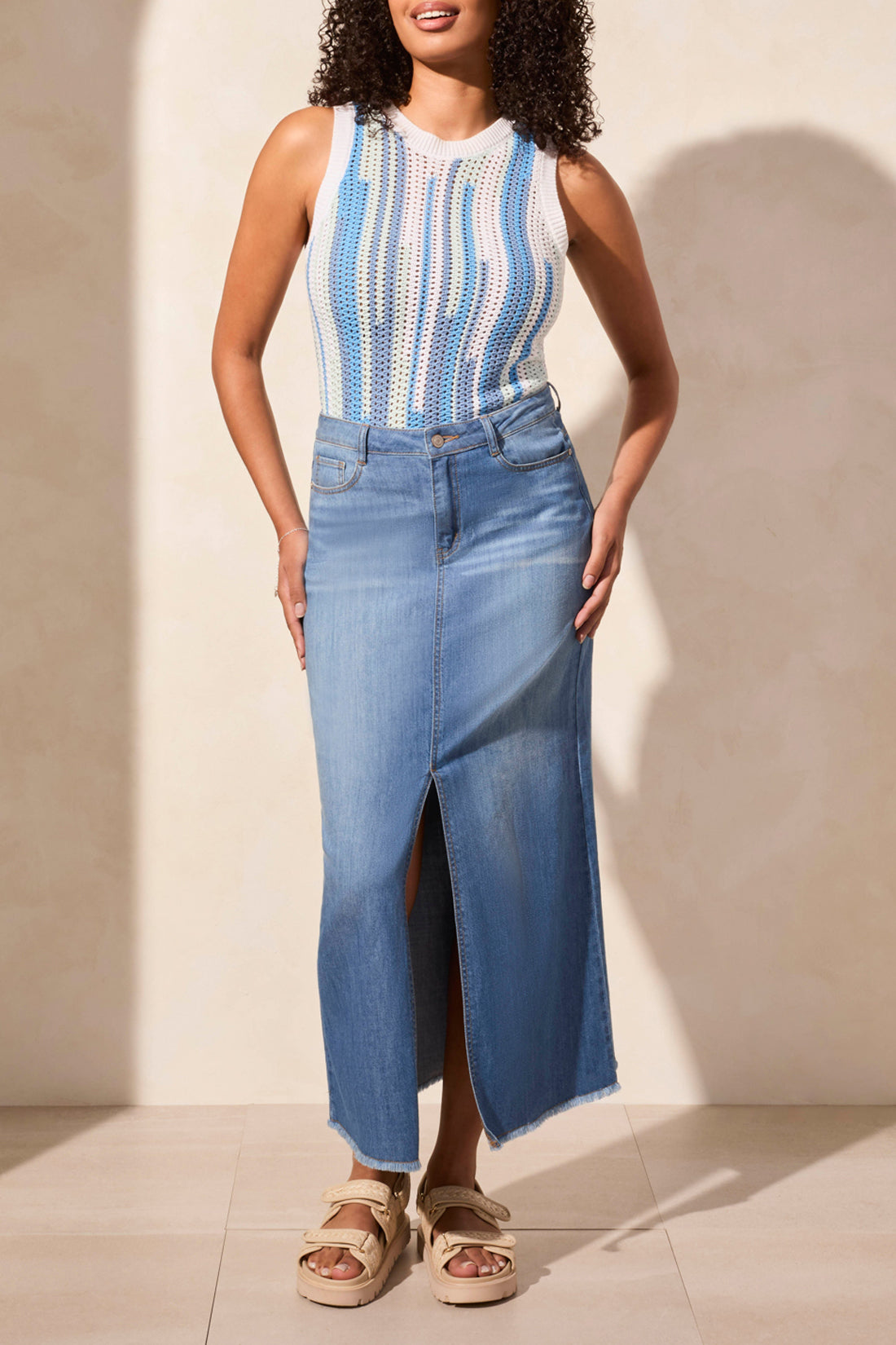 Full Length Denim Midi Skirt