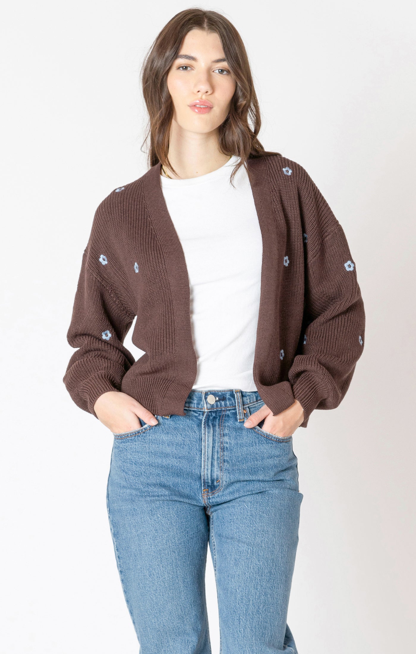 Embroidered Open Front Cardigan