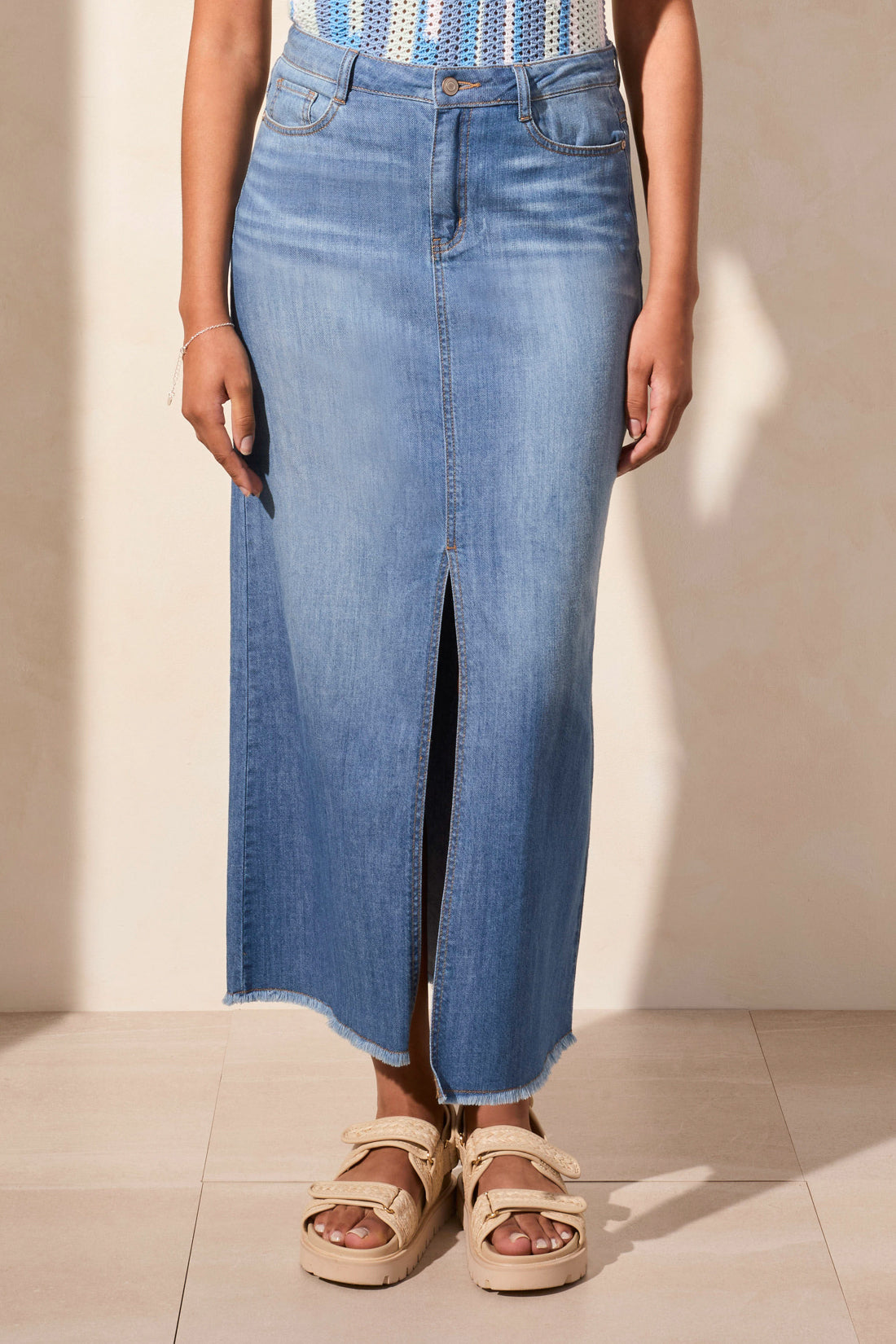 Full Length Denim Midi Skirt