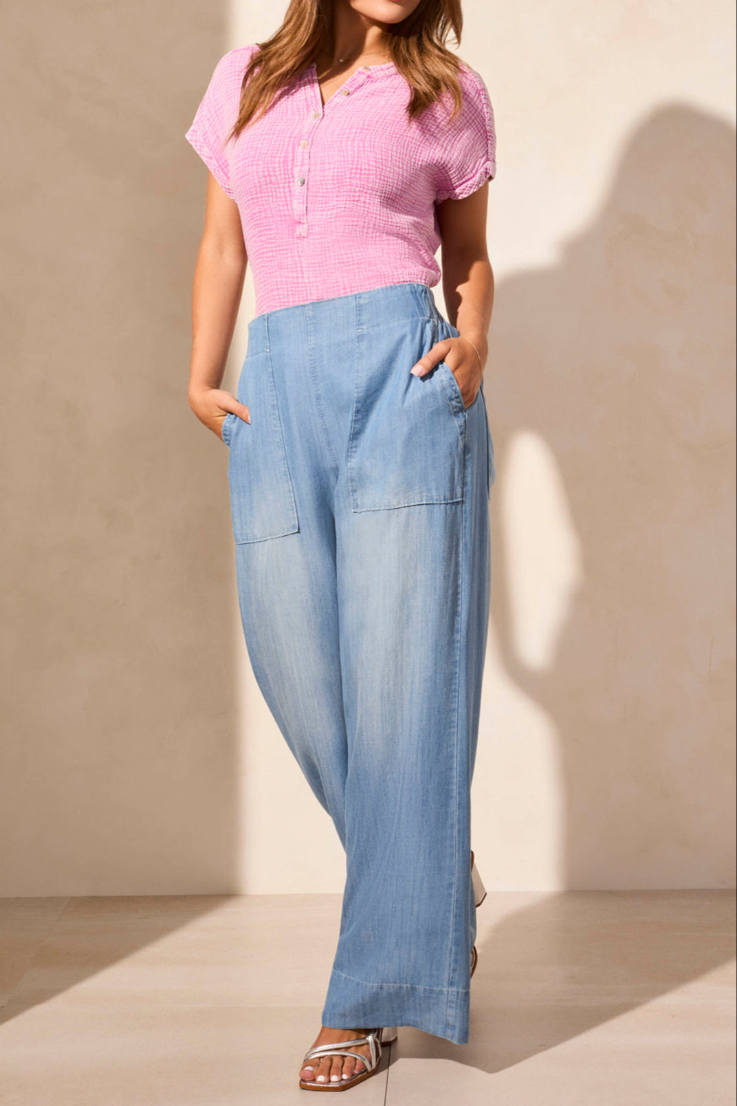Flowy Pull On Wide Leg Denim Pant