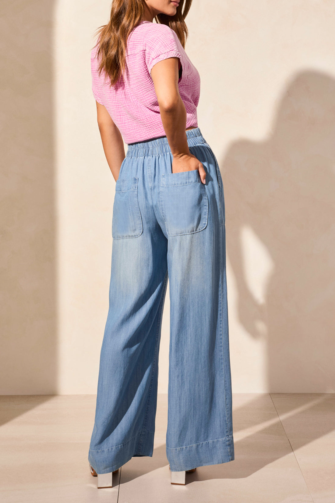 Flowy Pull On Wide Leg Denim Pant