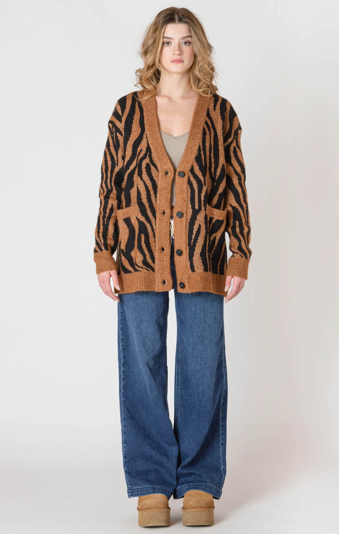 Button Front Patterned Cardigan