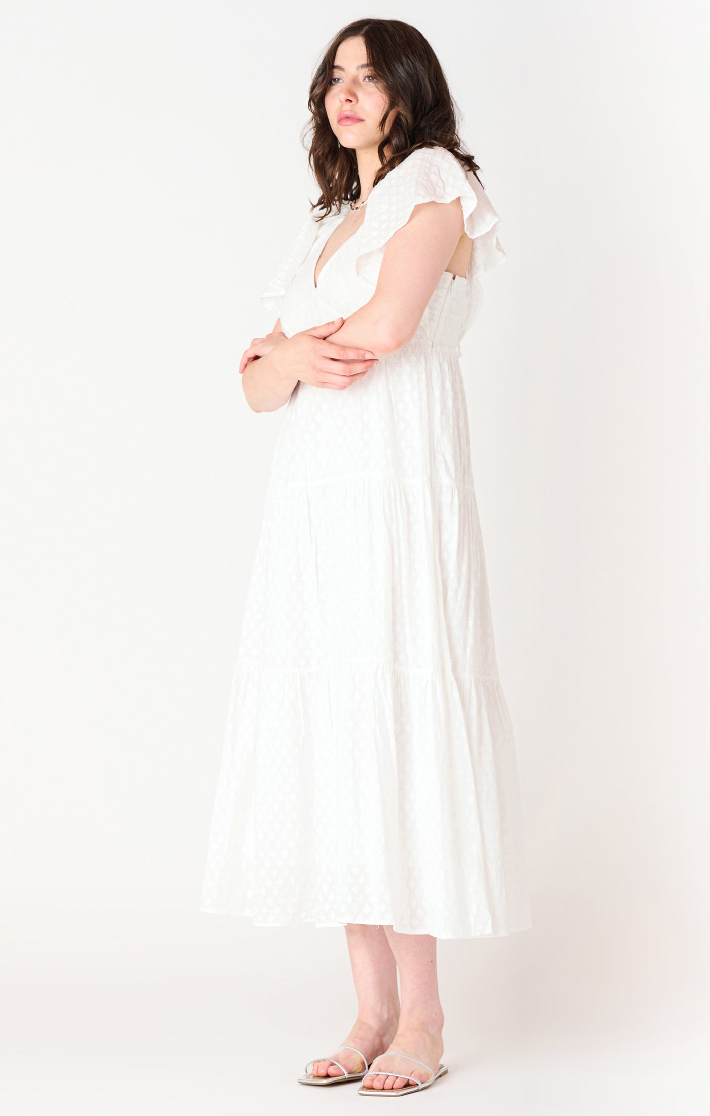 Flutter Sleeve Tie-Back Midi Dress