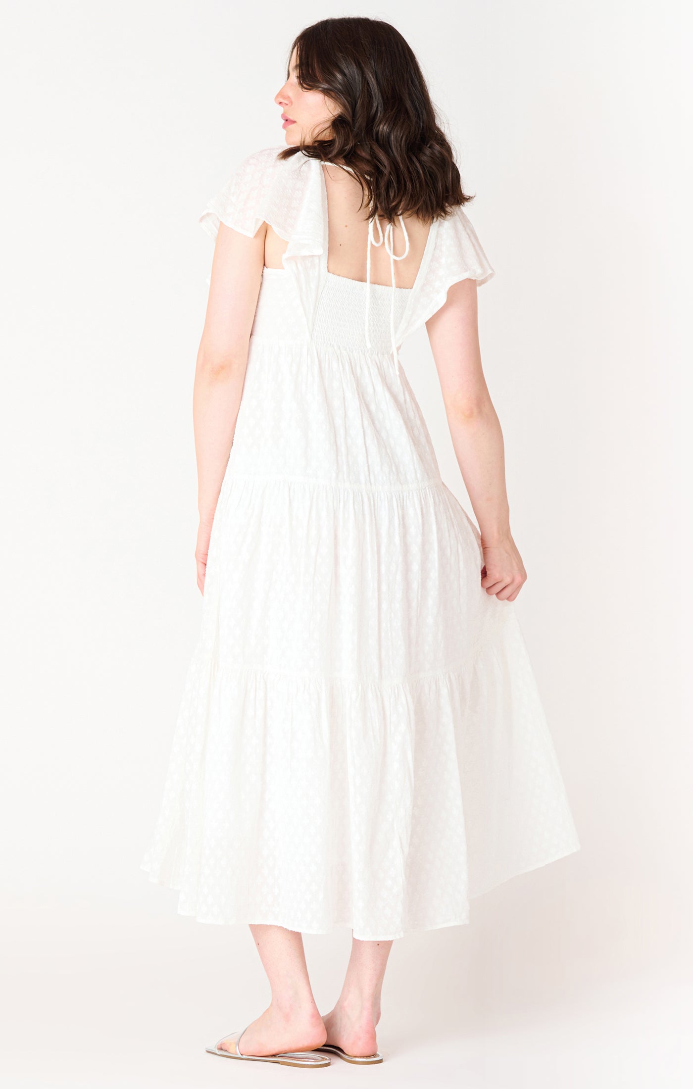 Flutter Sleeve Tie-Back Midi Dress