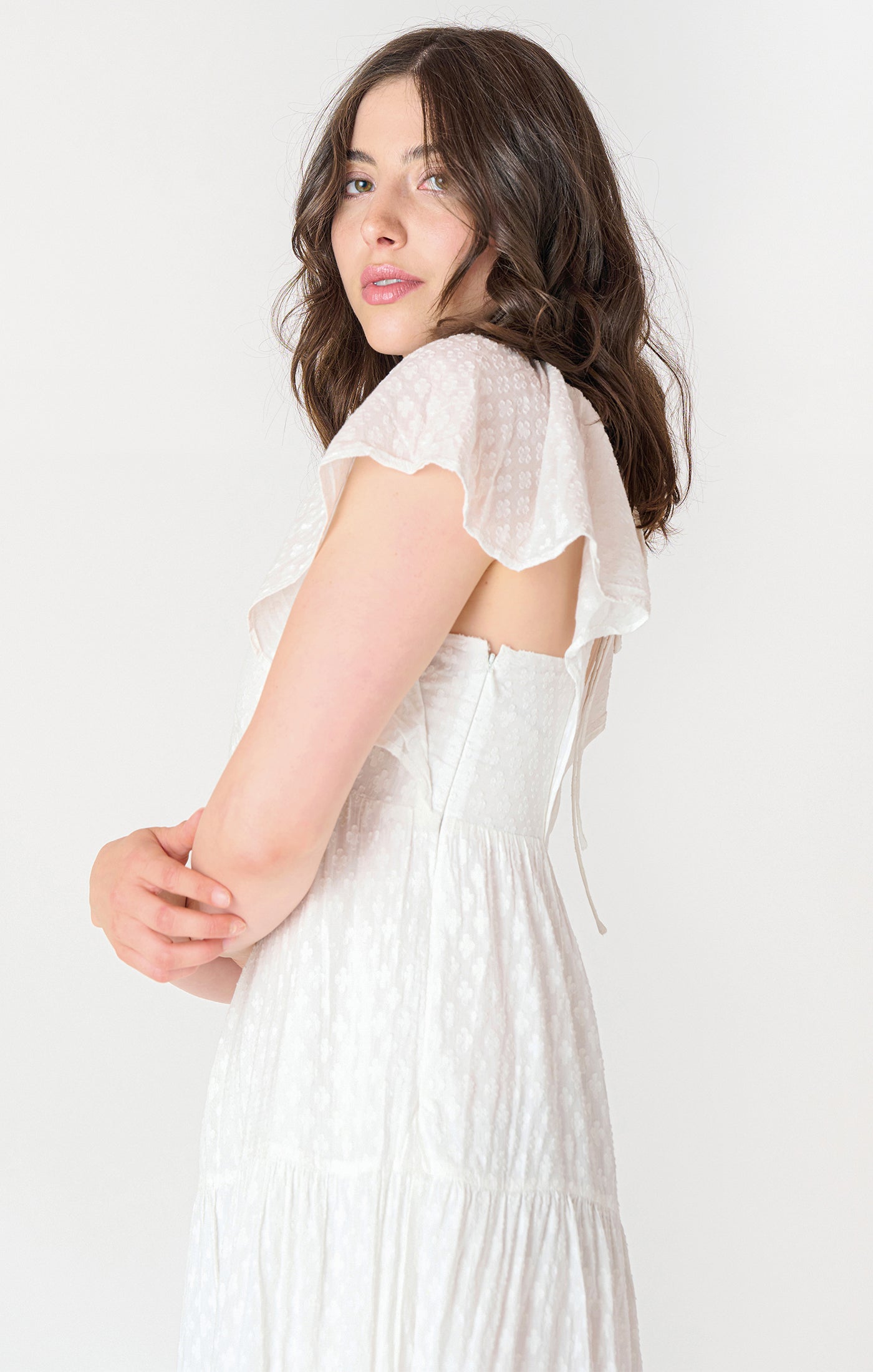 Flutter Sleeve Tie-Back Midi Dress