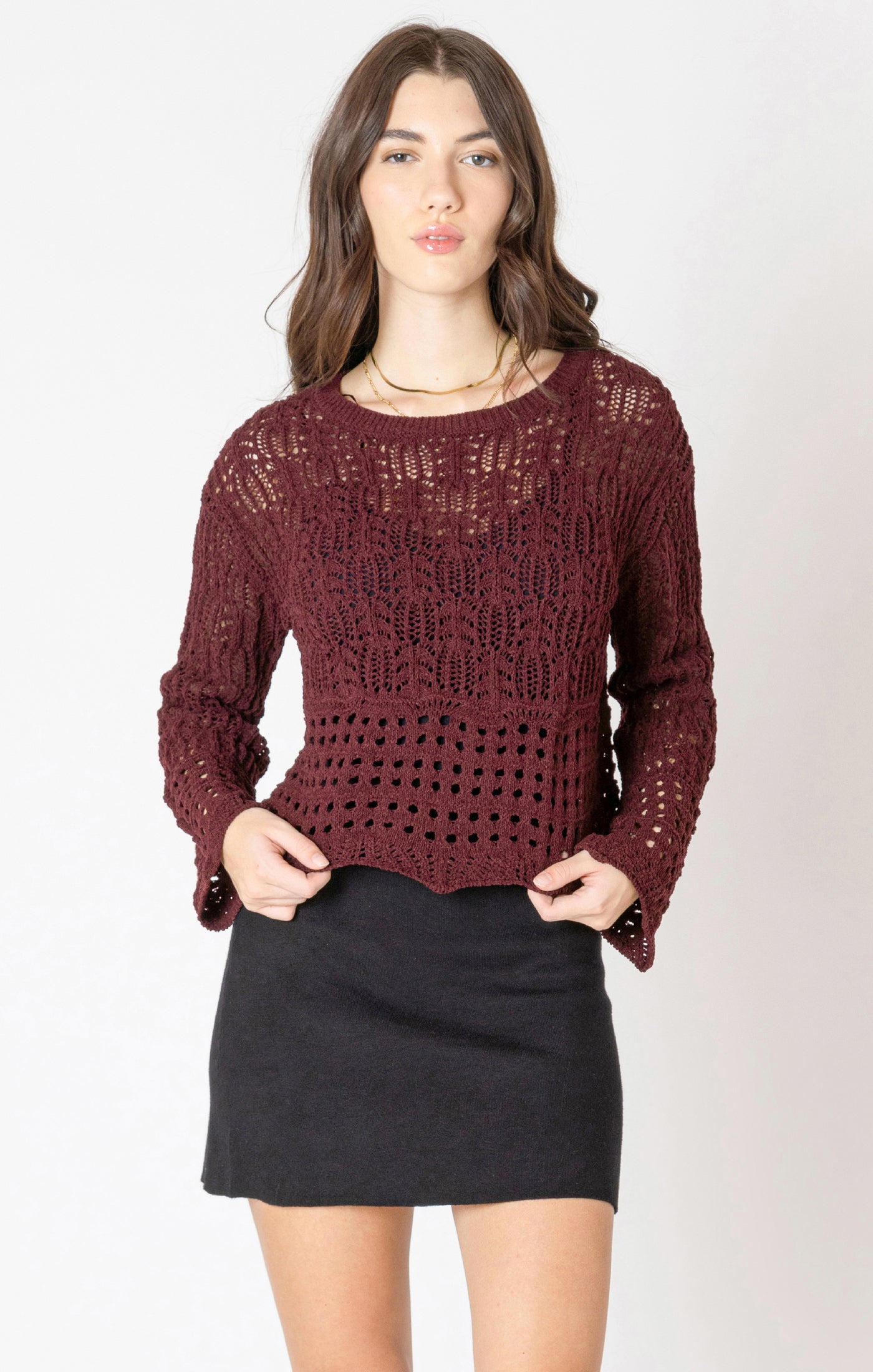 Open Stitch Wavy Hem Sweater | Plus