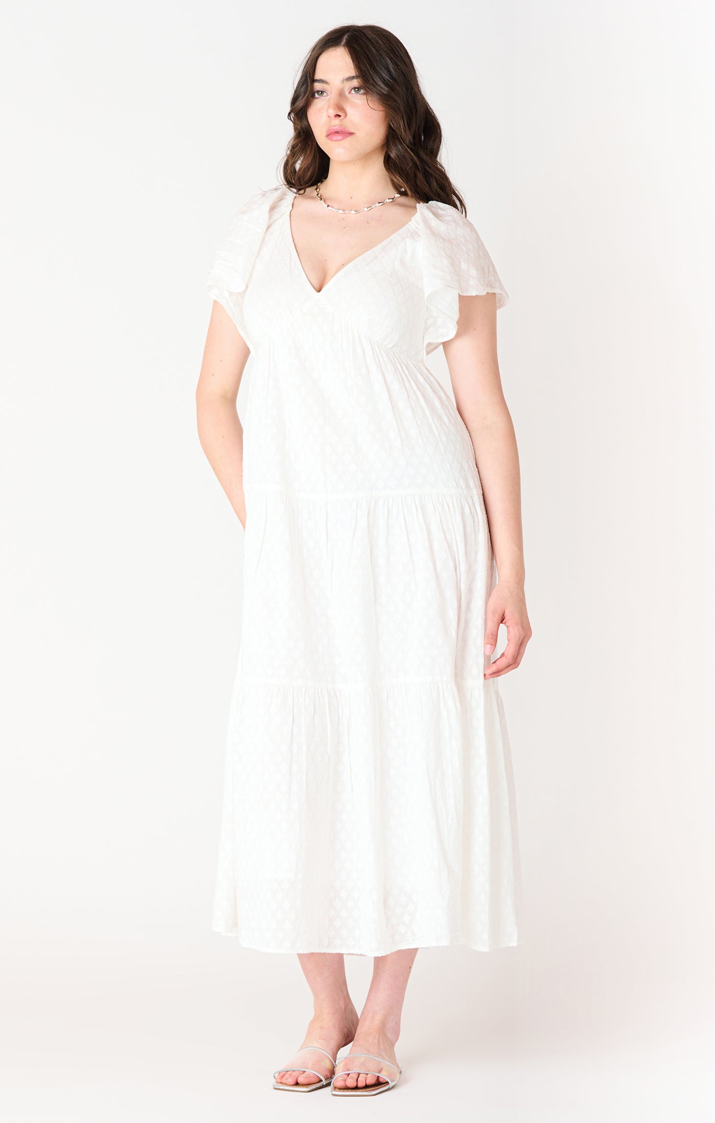 Flutter Sleeve Tie-Back Midi Dress