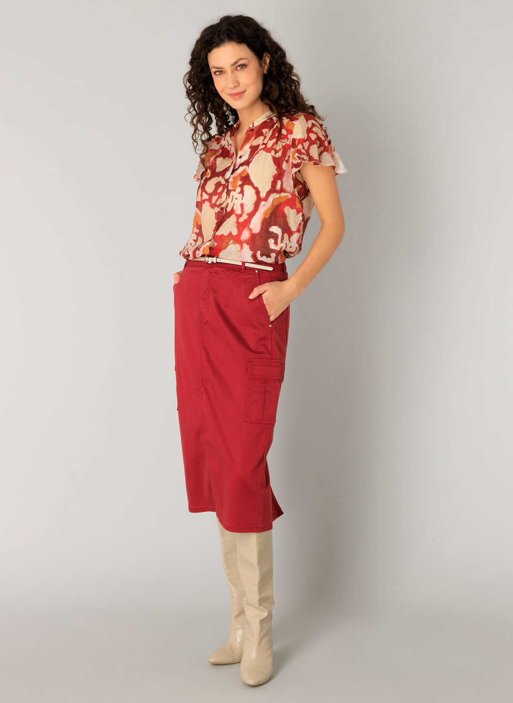 Rho Printed Ruffle Sleeve Blouse