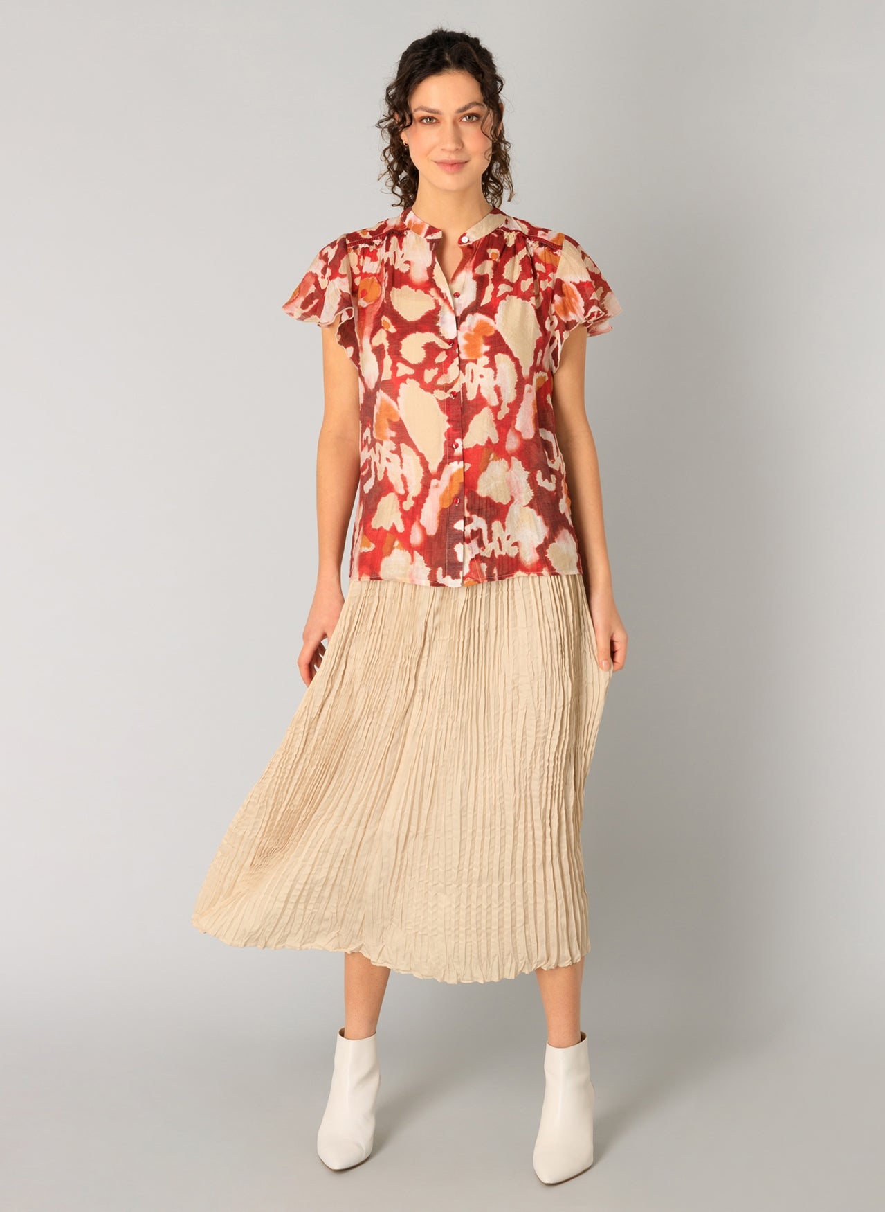 Rho Printed Ruffle Sleeve Blouse