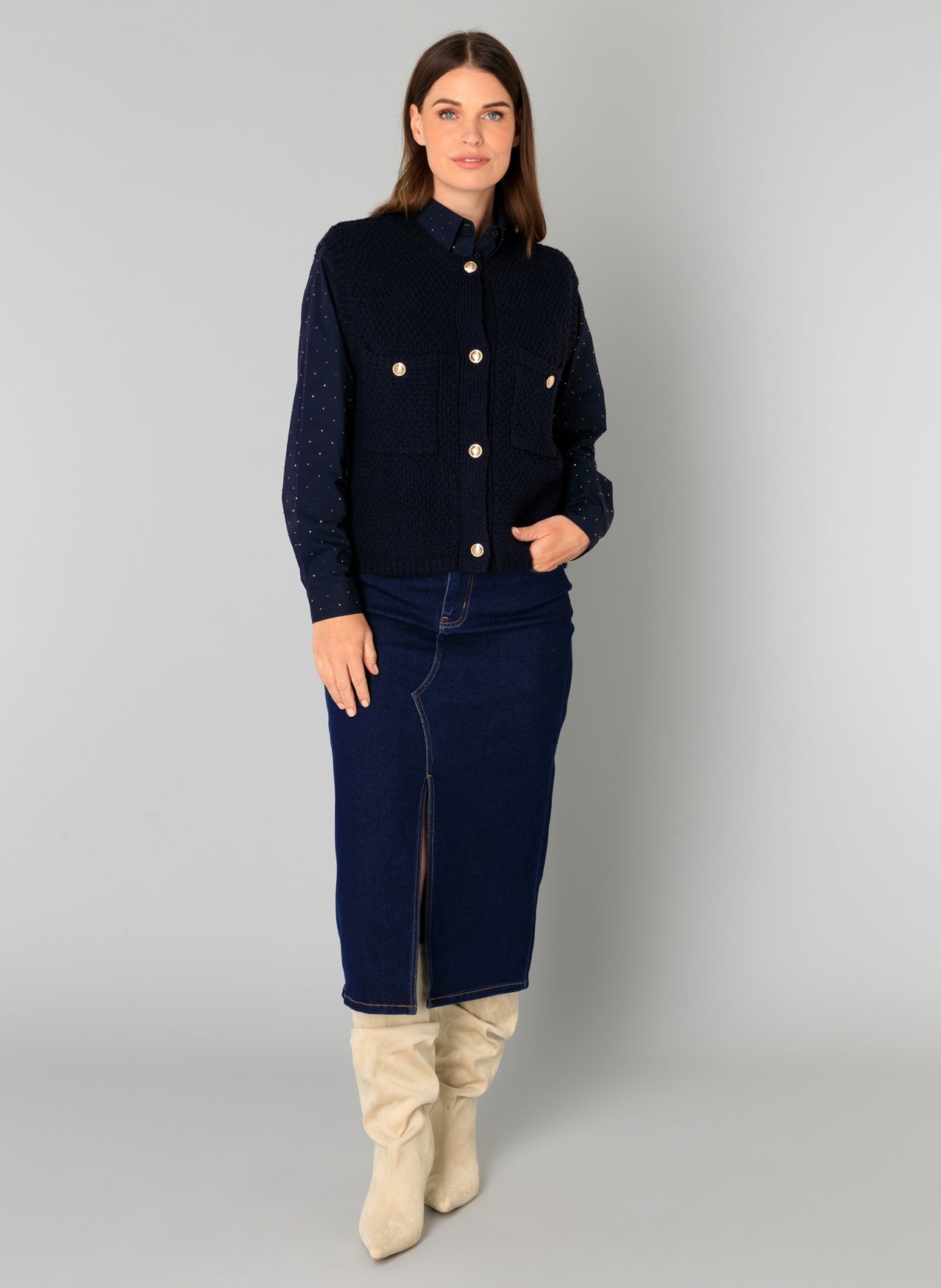 Brenda Textured Button Front Vest