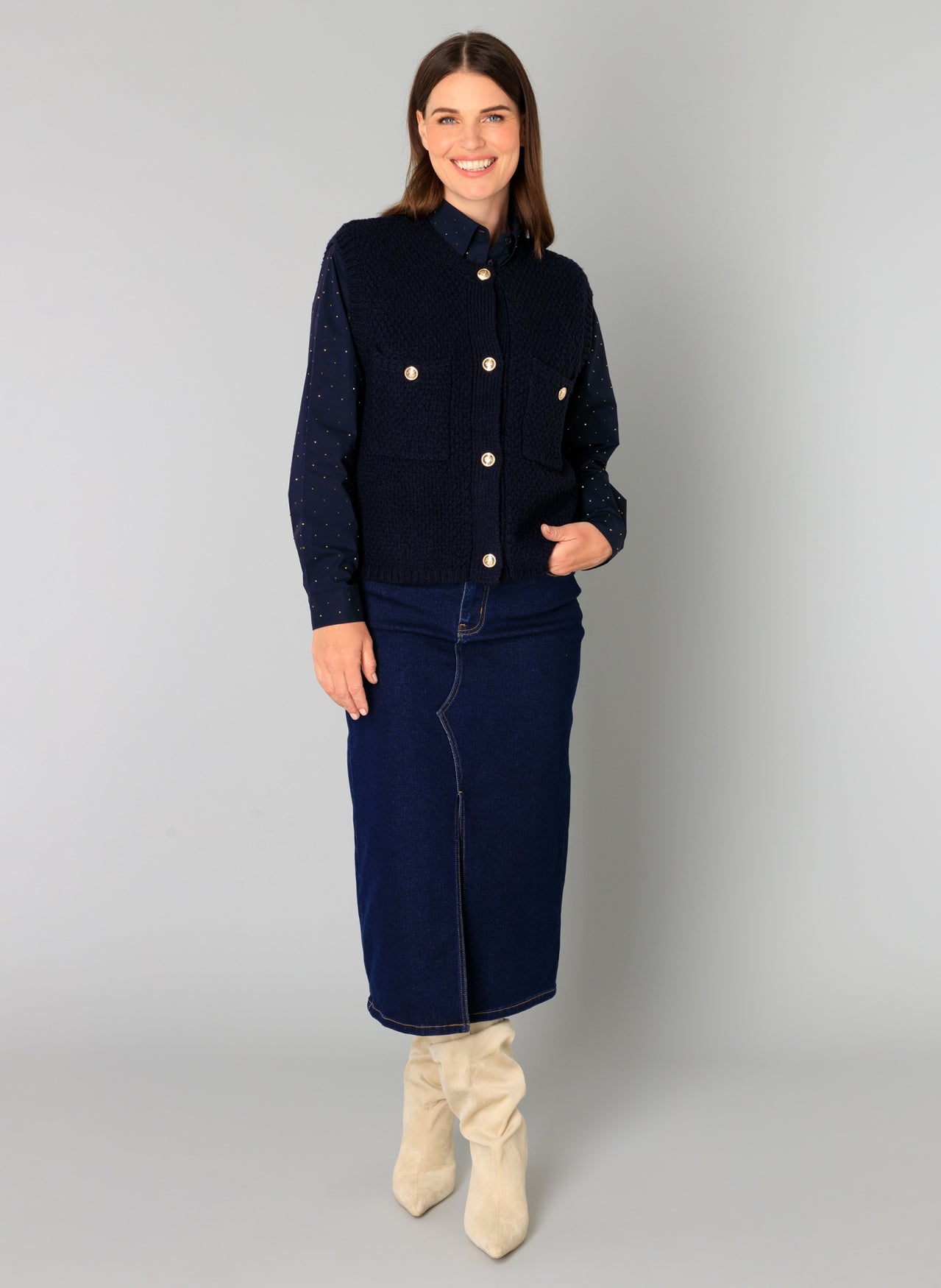 Brenda Textured Button Front Vest