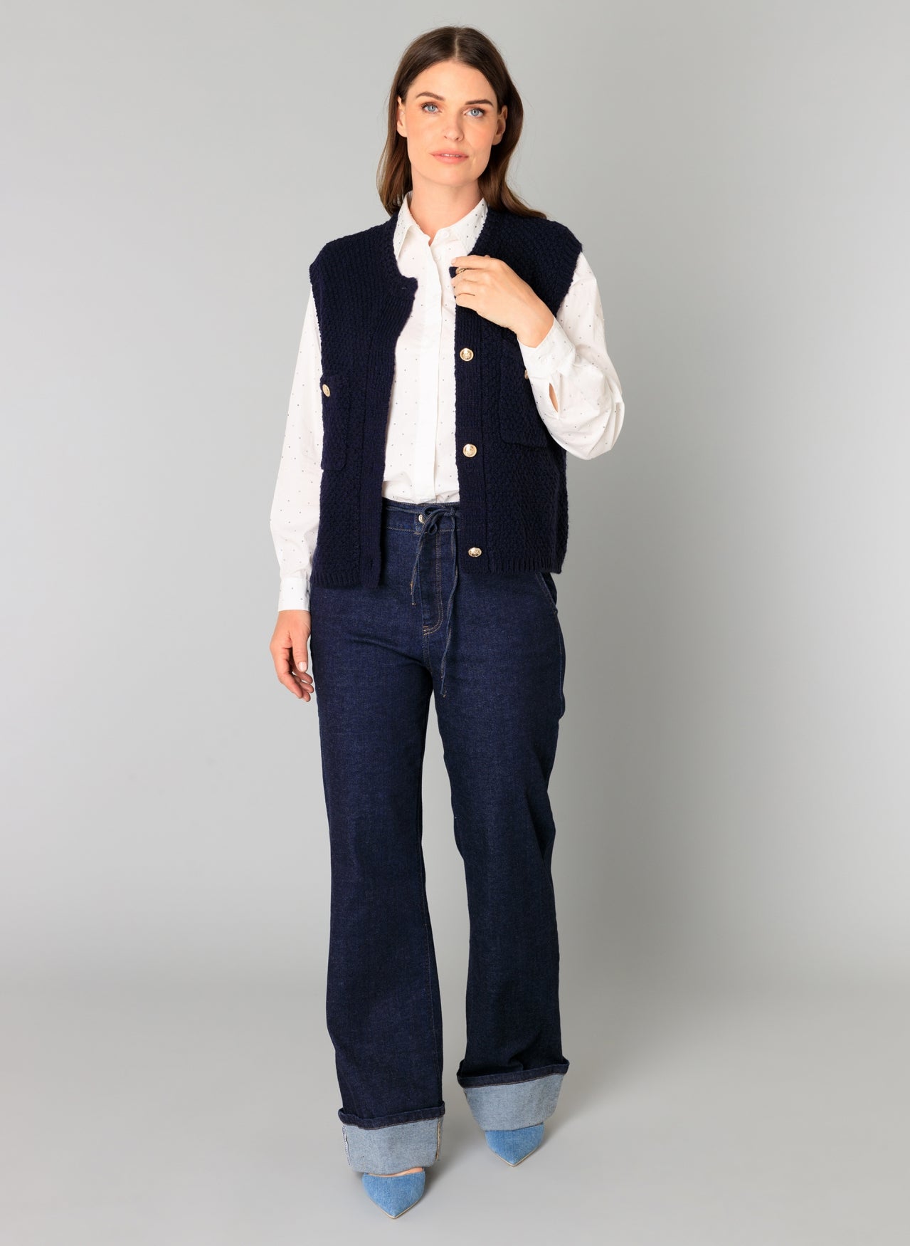 Brenda Textured Button Front Vest