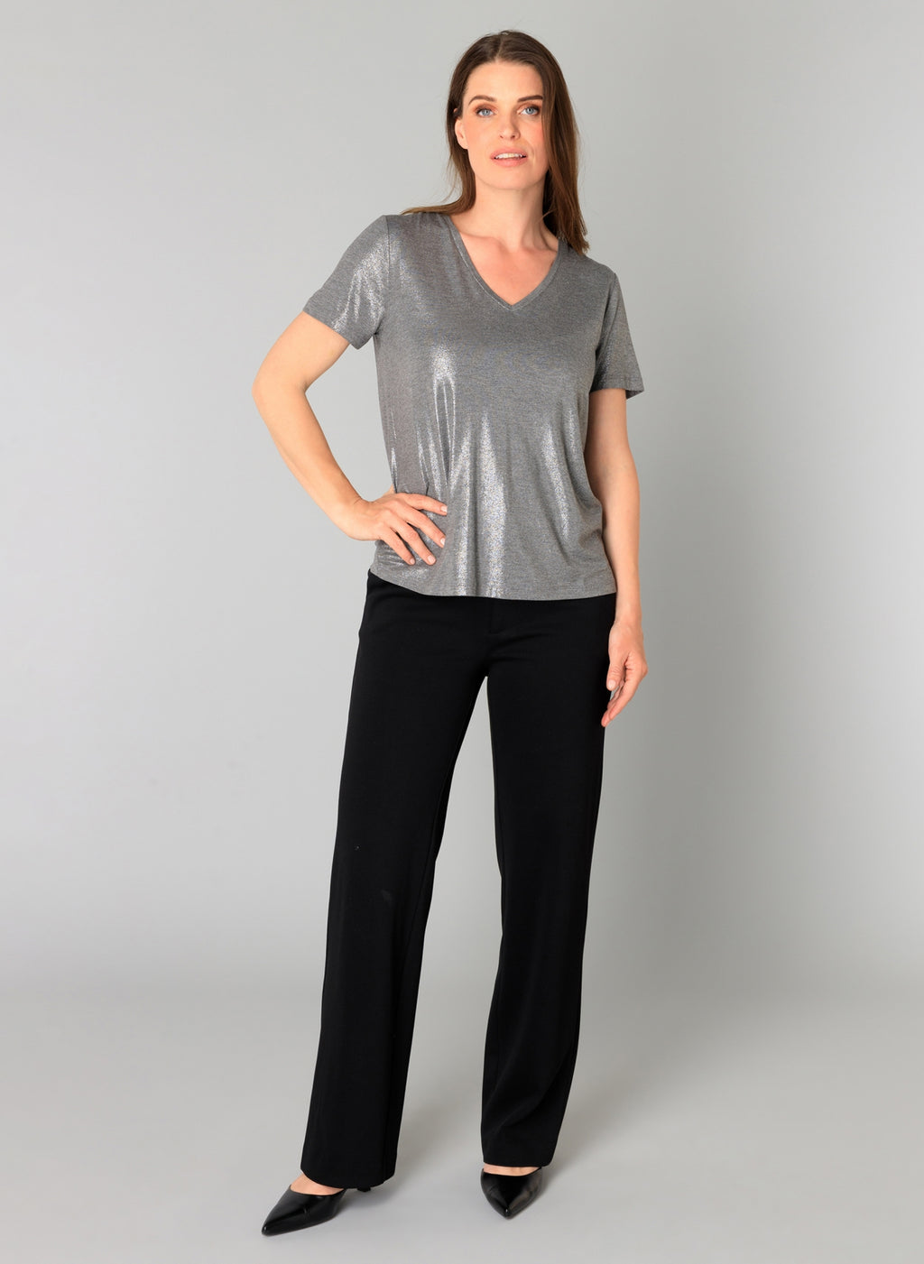 Genelia V-Neck Shimmer T-Shirt