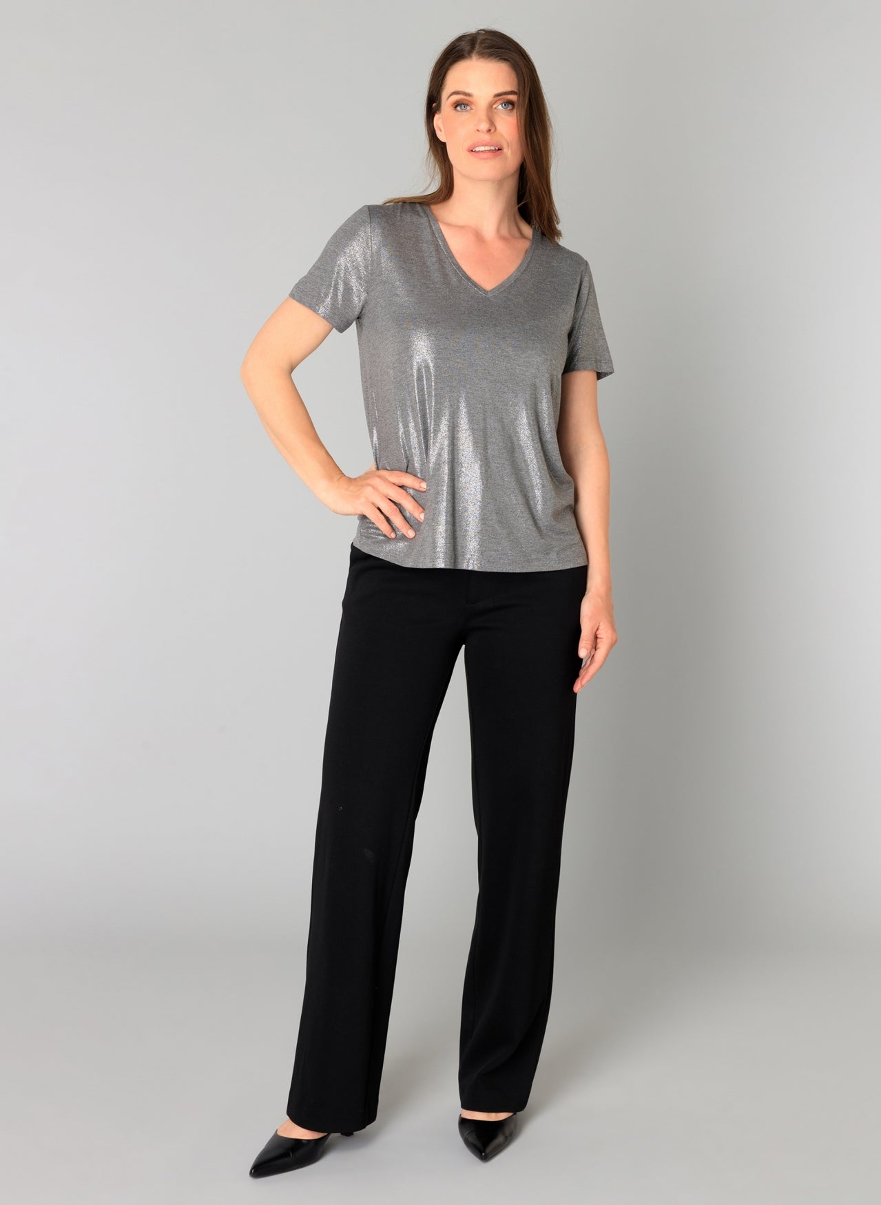 Genelia V-Neck Shimmer T-Shirt