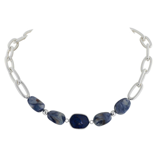 Paper Clip Chain & Chunky Stone Necklace 44+8cm