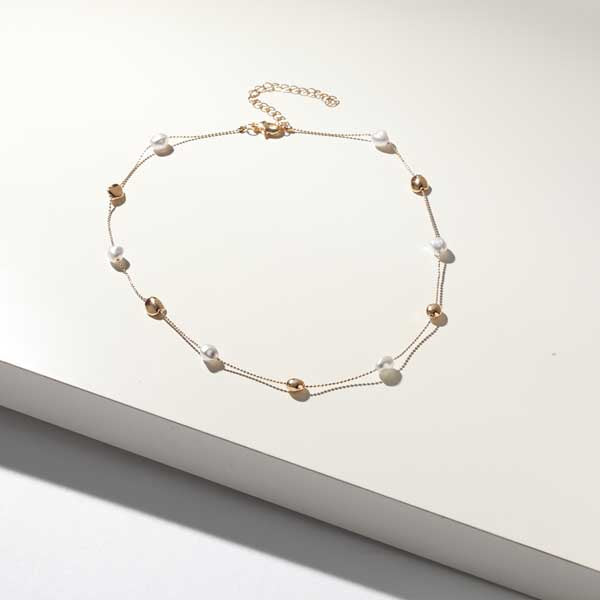 Chain Necklace Beads+Pearls 43+7cm 06-5745